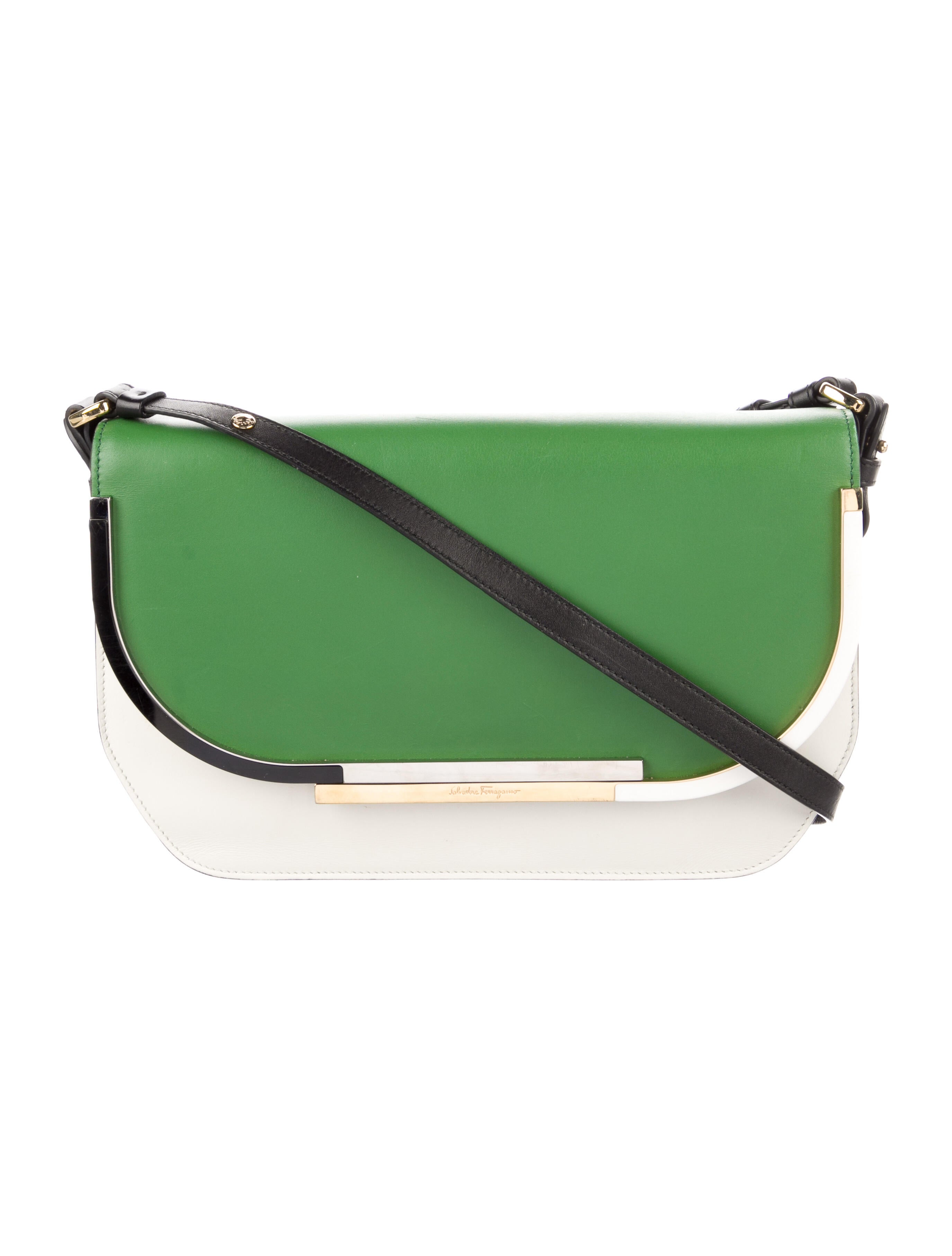 Salvatore Ferragamo Leather Tricolor Crossbody Bag Green Crossbody Bags, Handbags SAL291097
