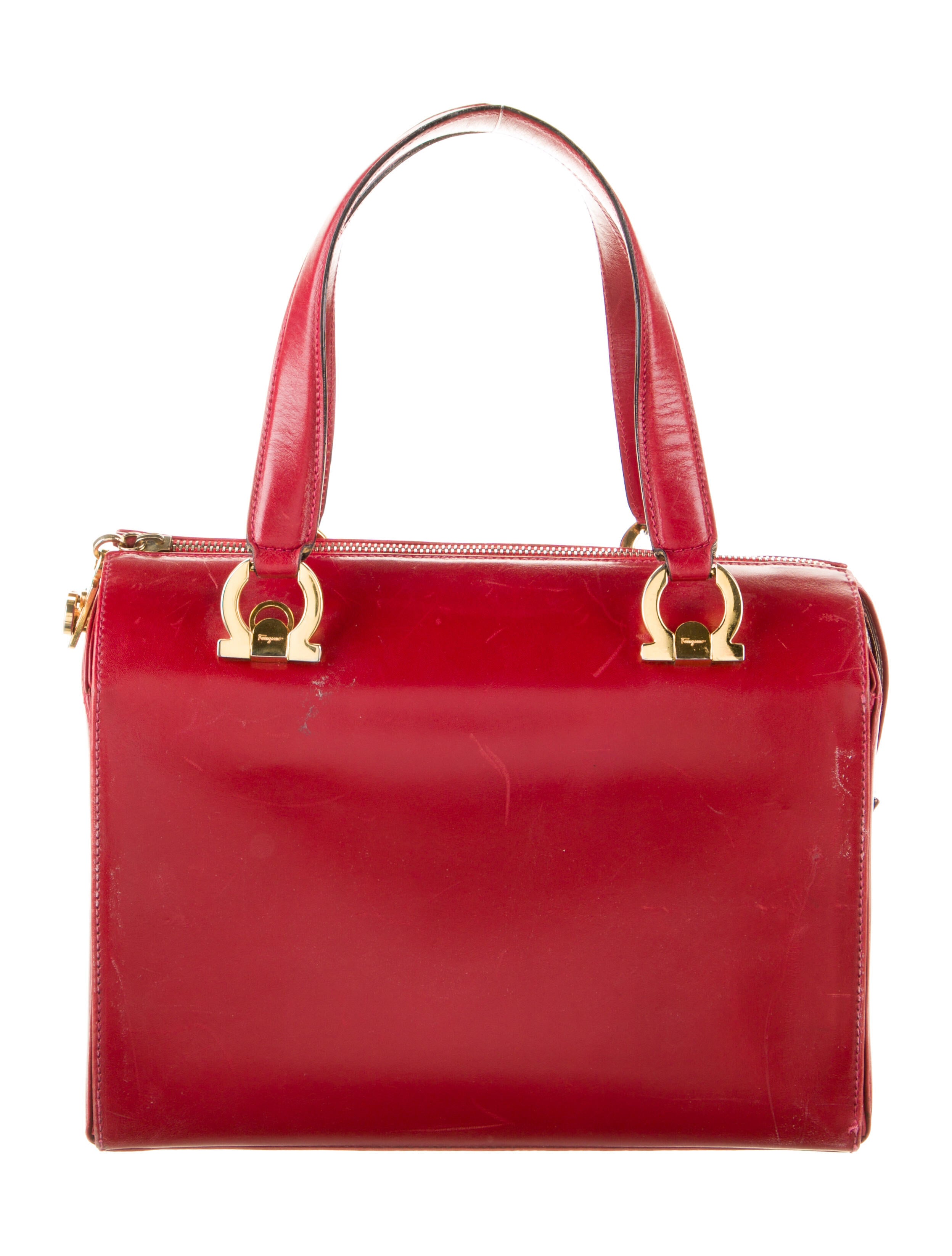 Salvatore Ferragamo Smooth Leather Handle Bag Red Handle Bags, Handbags SAL292366 The RealReal