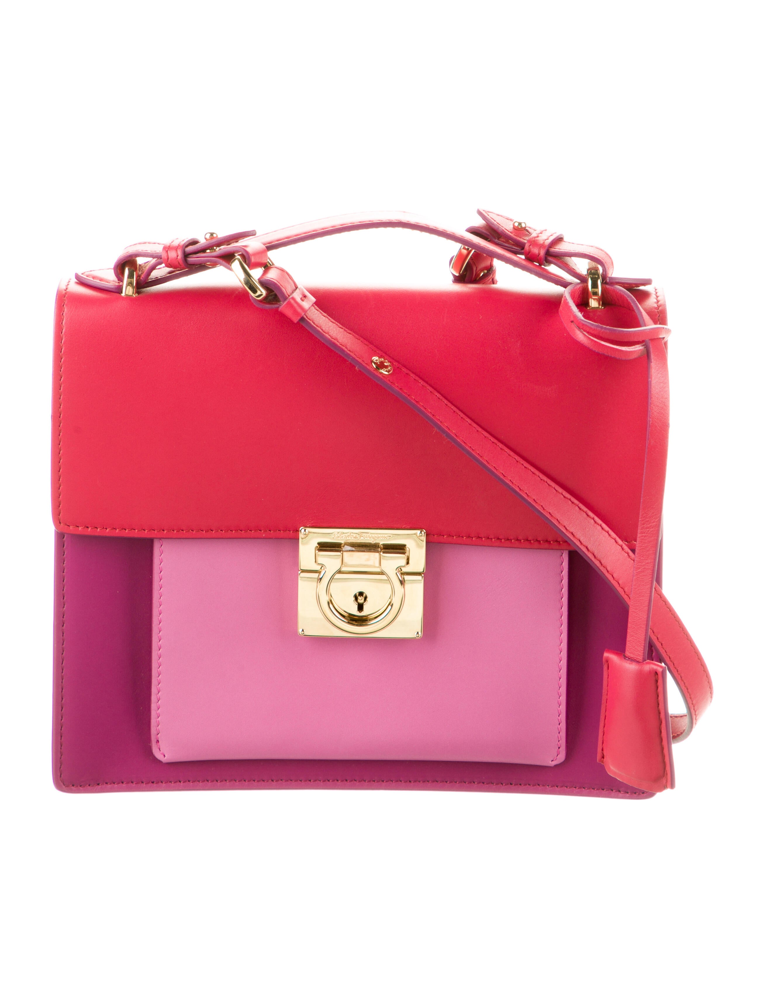Salvatore Ferragamo Leather Colorblock Crossbody Bag Red Crossbody