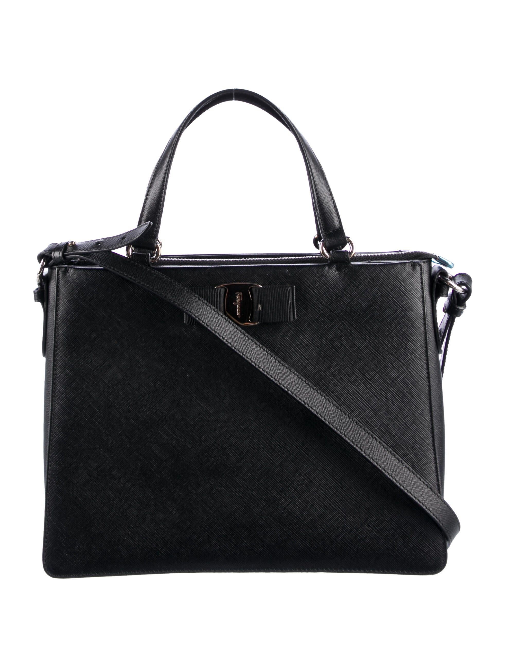 Salvatore Ferragamo Leather Vara Bow Shoulder Bag Black Shoulder Bags