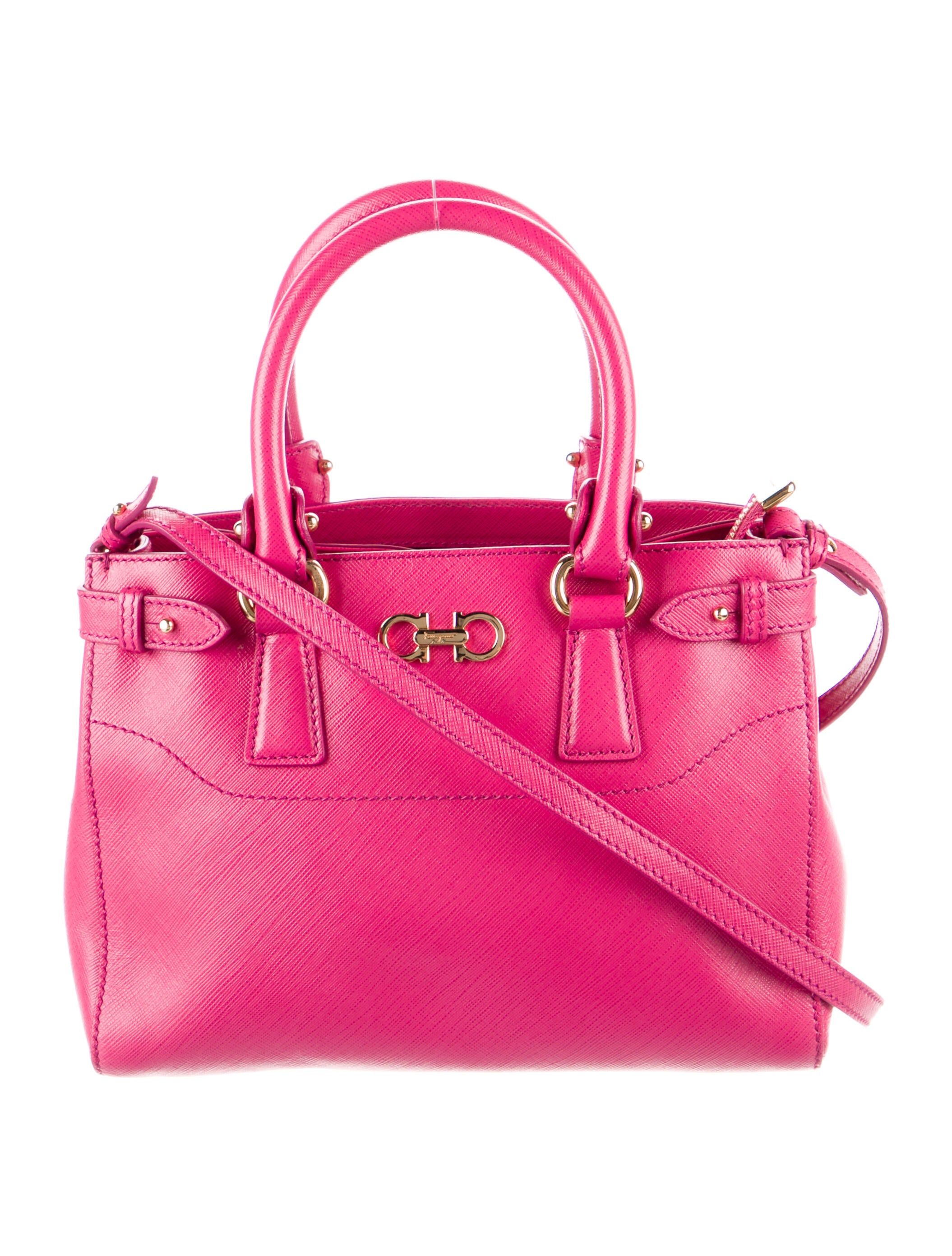 Salvatore Ferragamo Saffiano Leather Handle Bag Pink Handle Bags