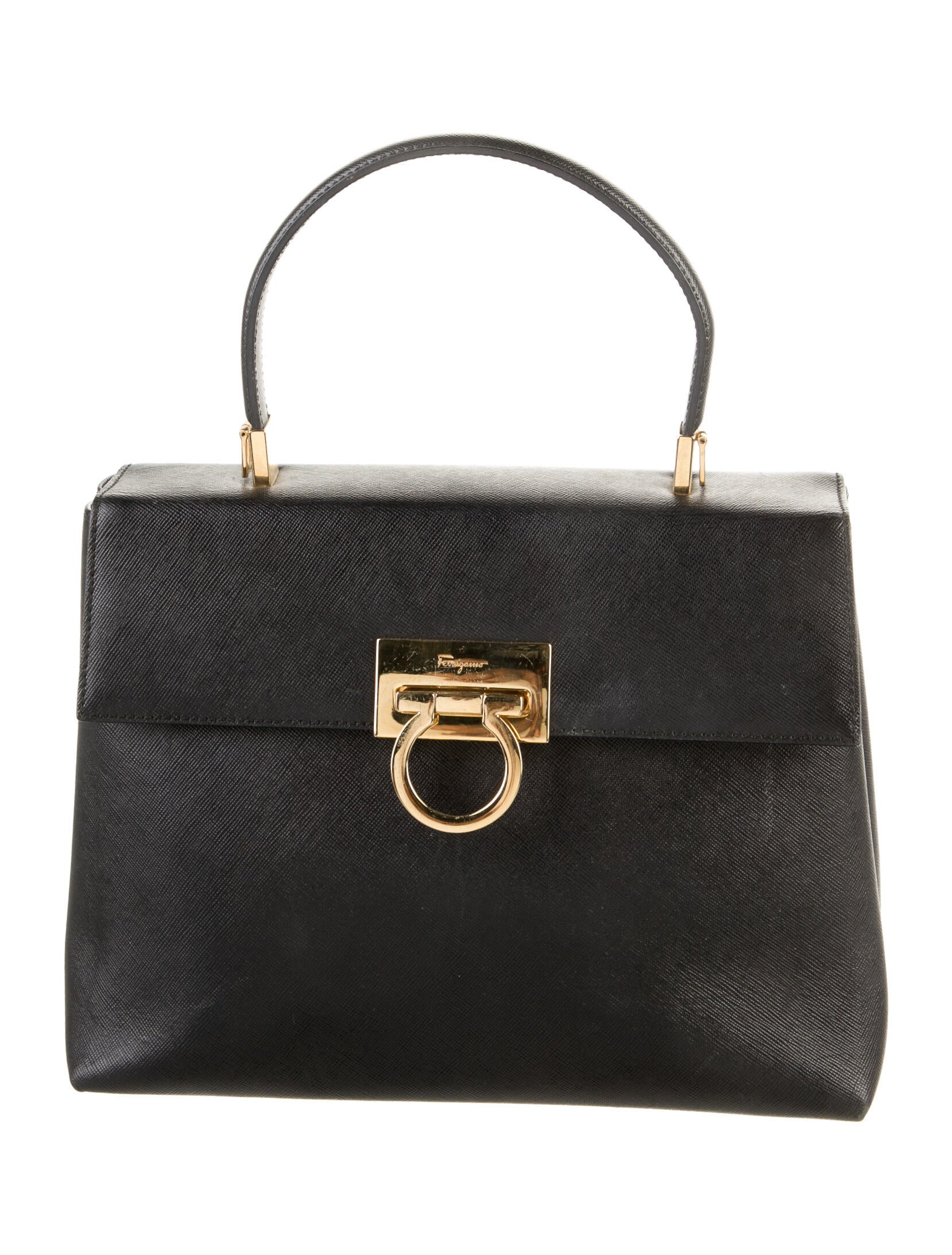 Salvatore Ferragamo Saffiano Leather Handle Bag Black Handle Bags