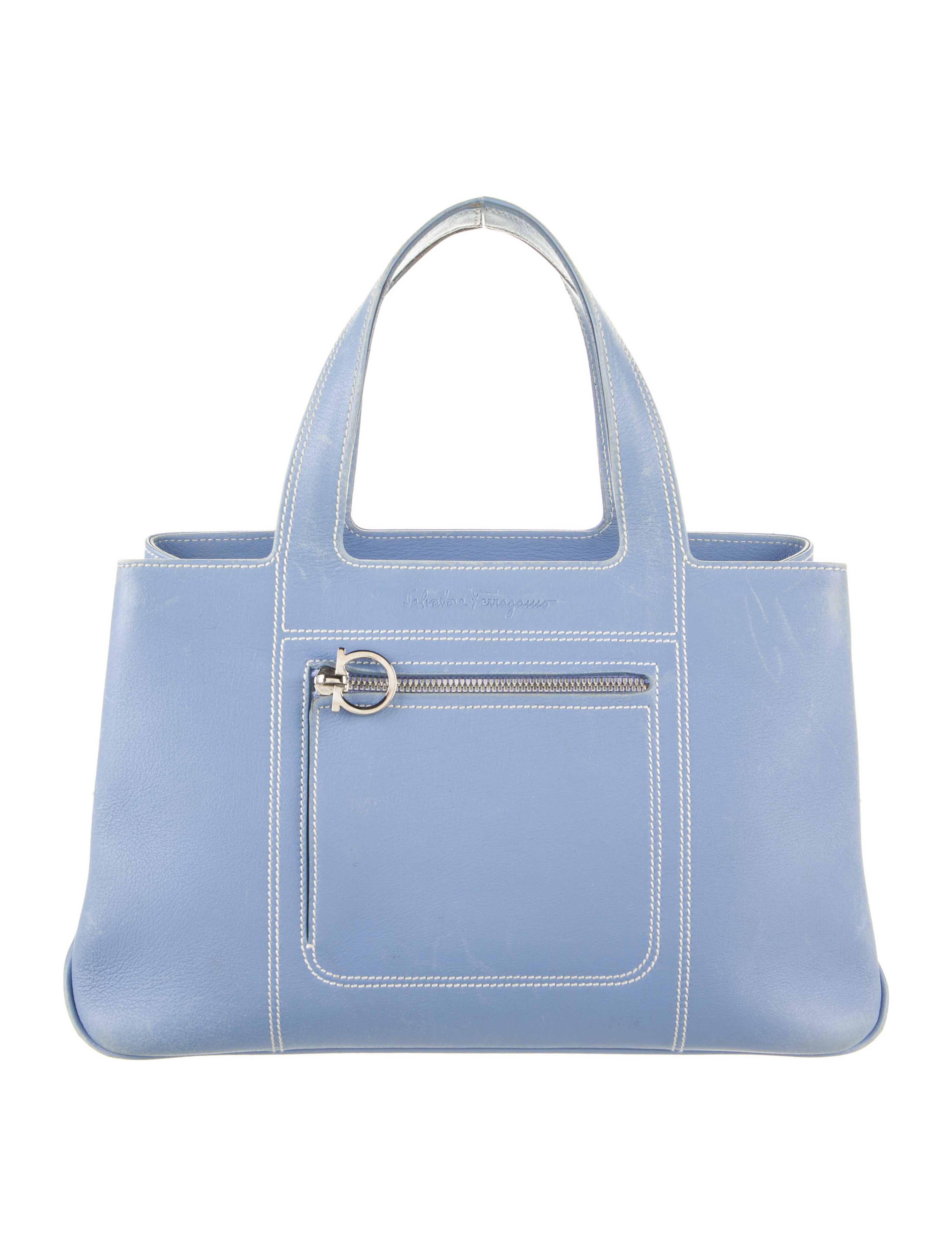 Salvatore Ferragamo Leather Handle Bag Blue Handle Bags, Handbags