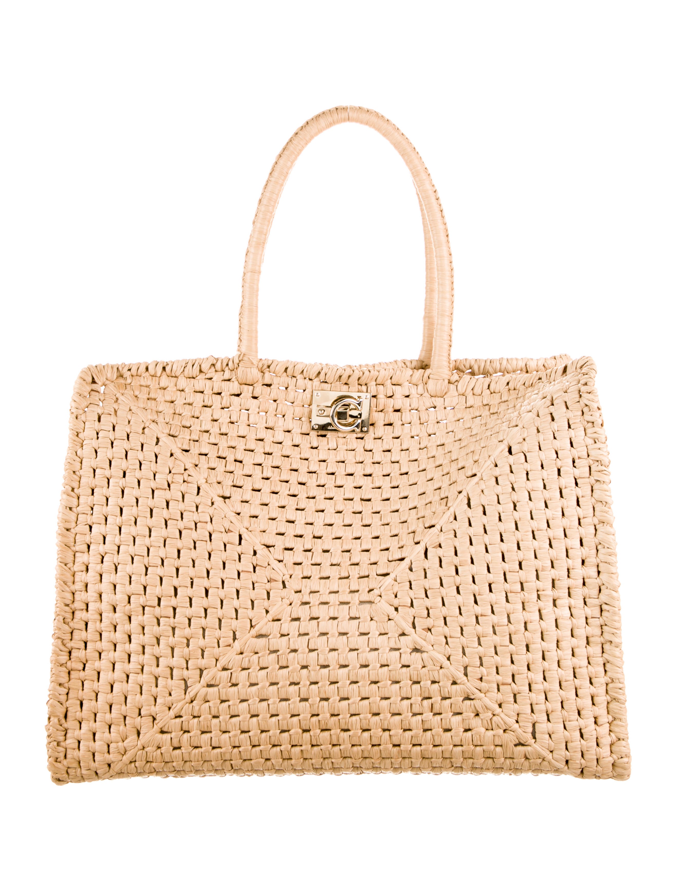 トートバッグ Salvatore Ferragamo Raffia Shopping Bag SALVATORE FERRAGAMO Raffia XL Studio Box Tote Natural
