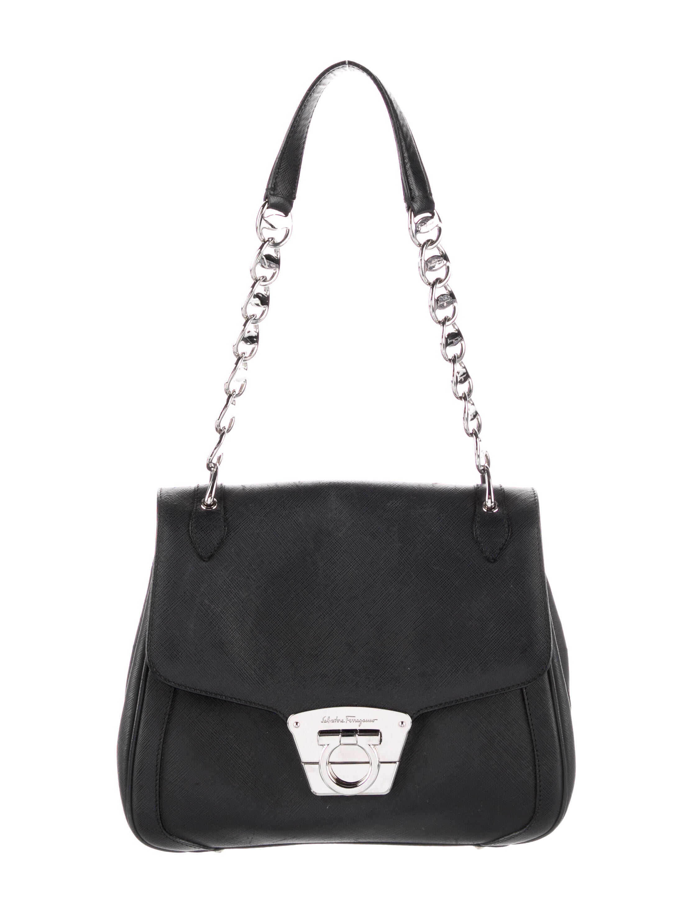 Salvatore Ferragamo Saffiano Leather Shoulder Bag Black Shoulder Bags