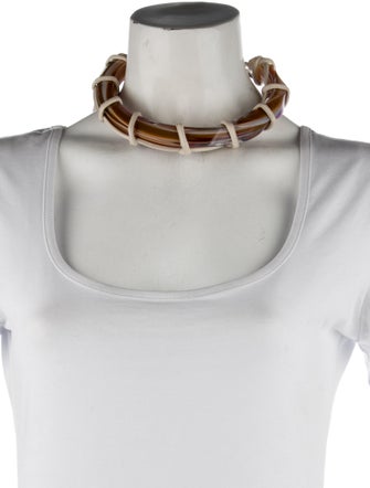 Salvatore Ferragamo Leather Cord & Swirled Plexiglass Collar