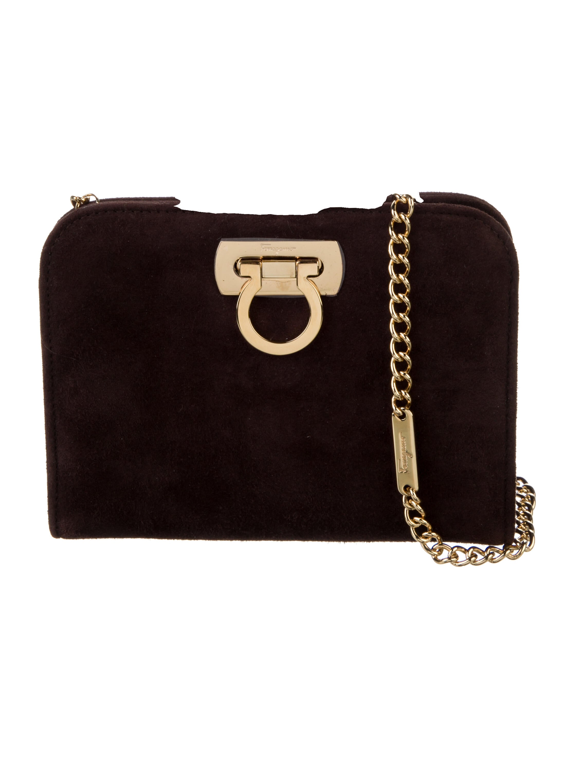 Salvatore Ferragamo Suede ChainLink Crossbody Bag Brown Crossbody