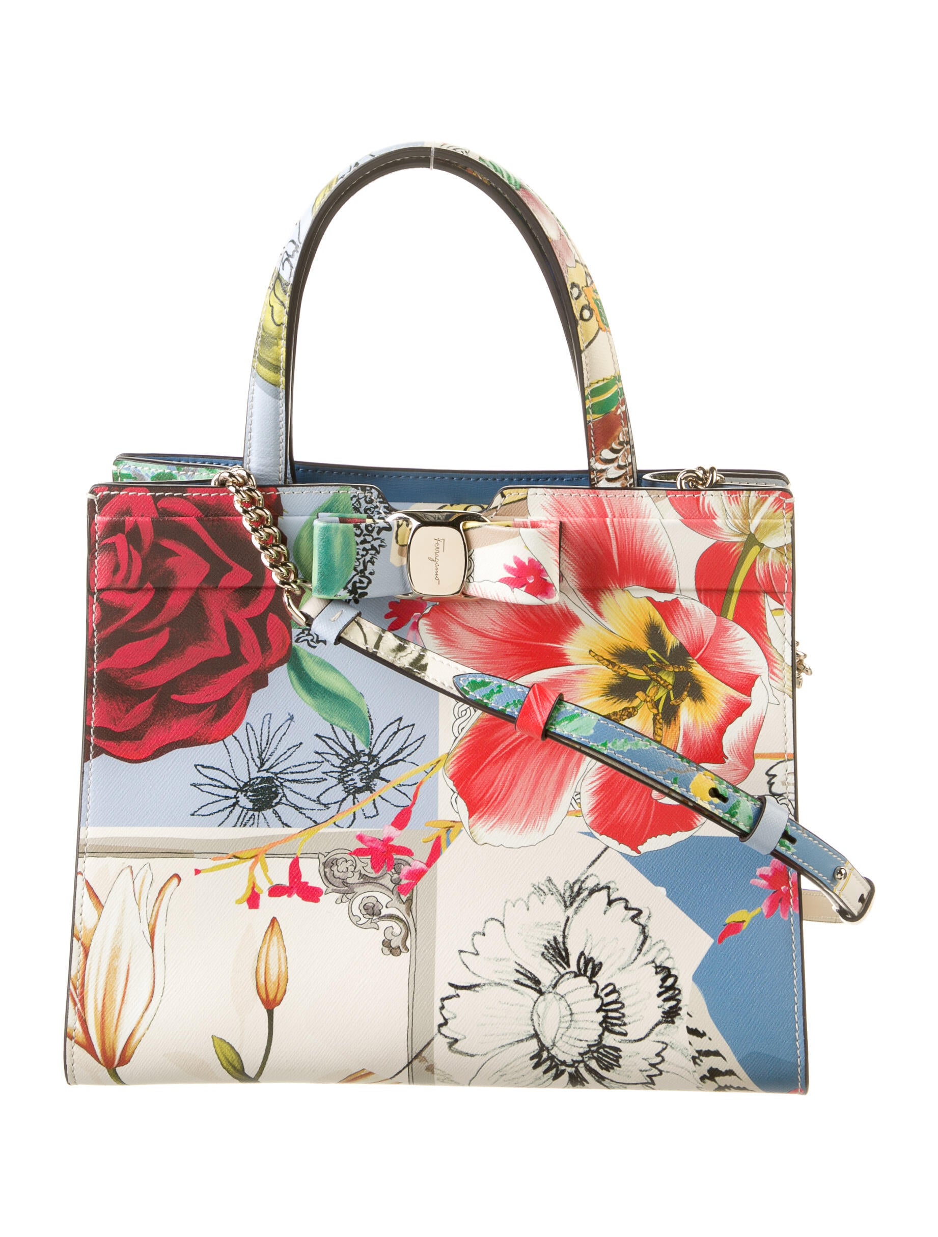 Salvatore Ferragamo Saffiano Leather Handle Bag Blue Handle Bags