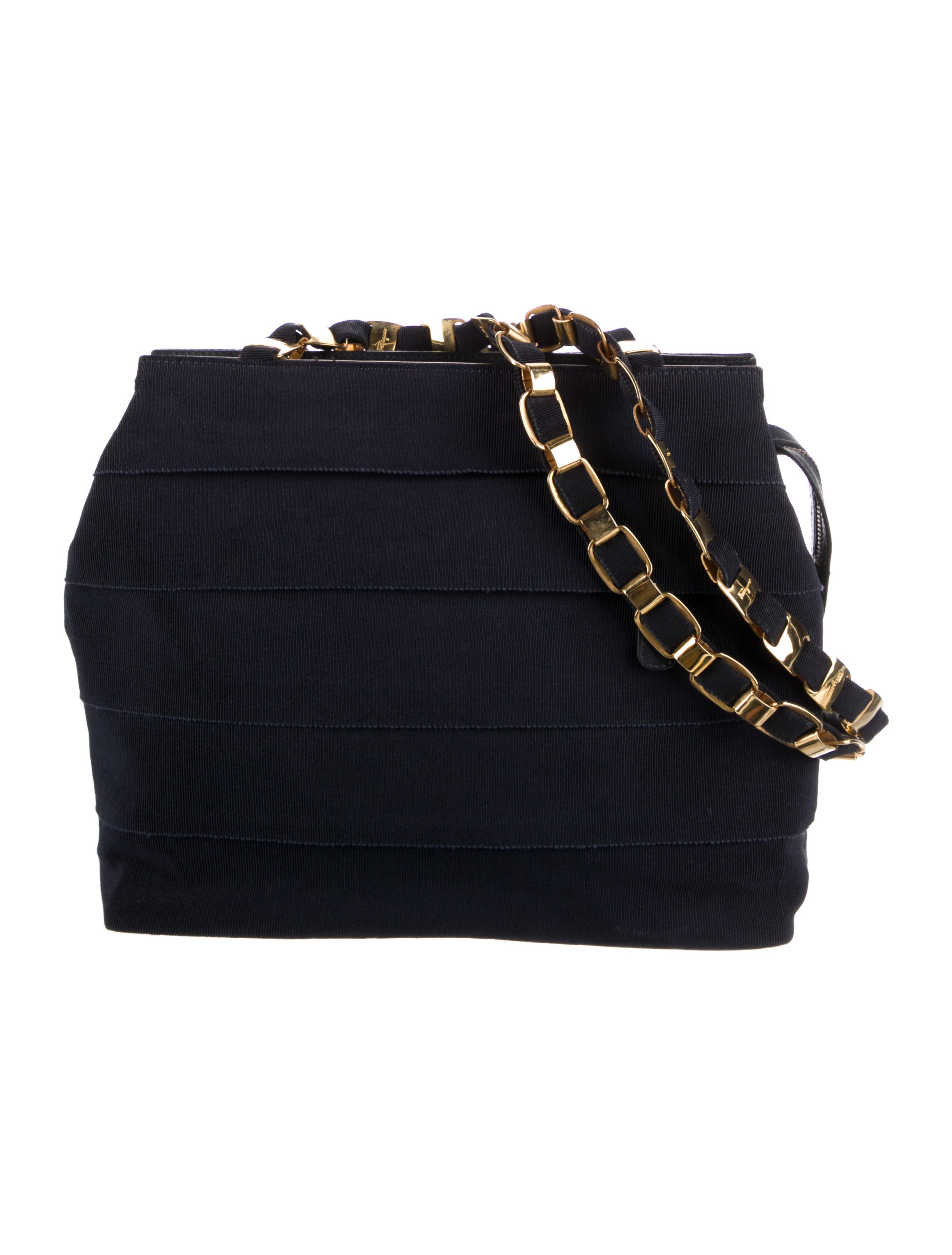 Salvatore Ferragamo Canvas Shoulder Bag Blue Shoulder Bags, Handbags