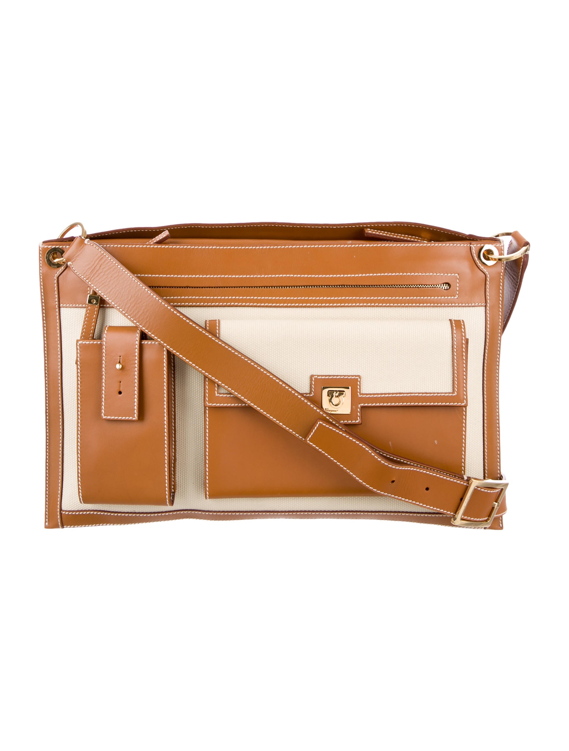 Salvatore Ferragamo TwoTone LeatherTrimmed Messenger Bag Handbags