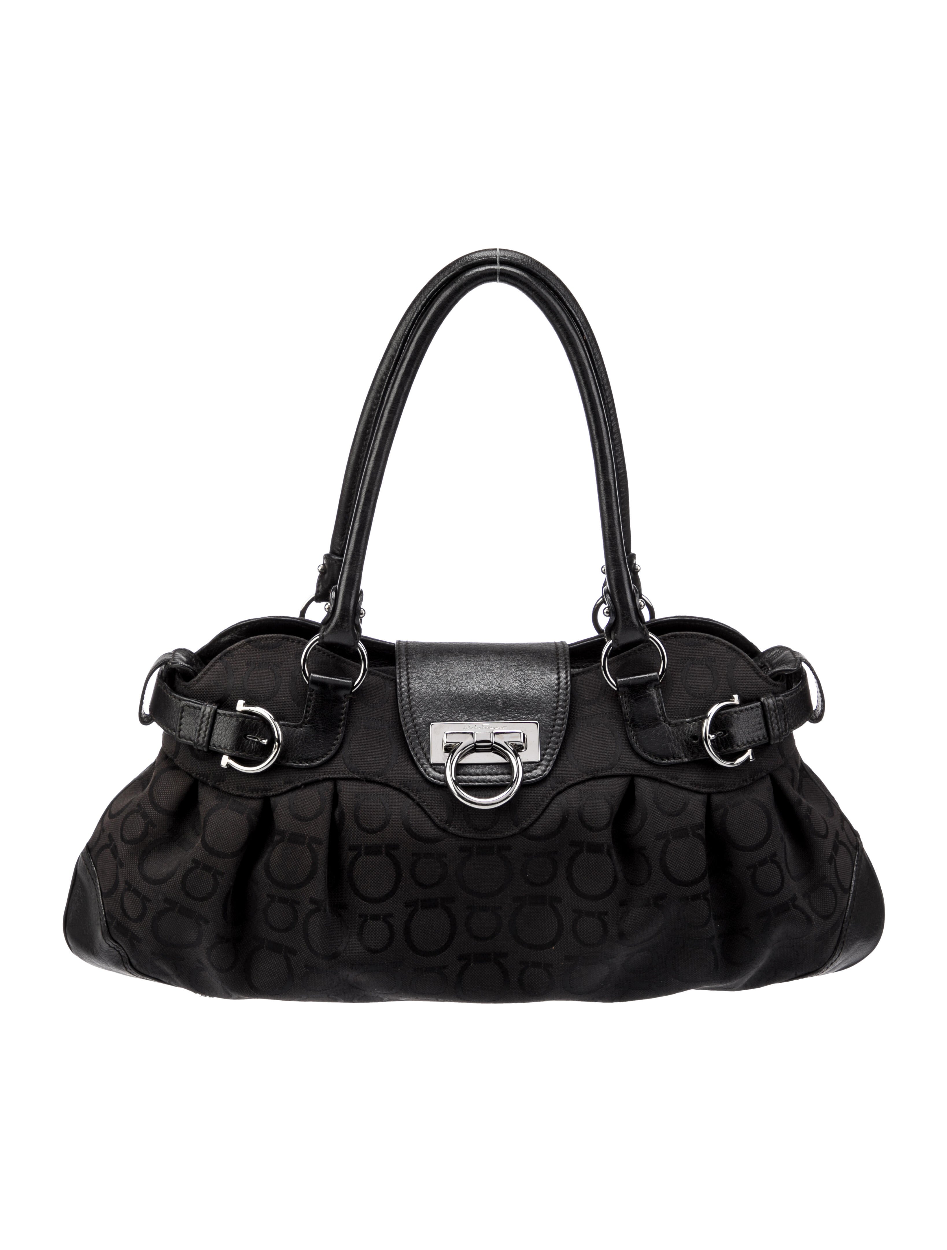 Salvatore Ferragamo Leather Trim Nylon Shoulder Bag Black Shoulder