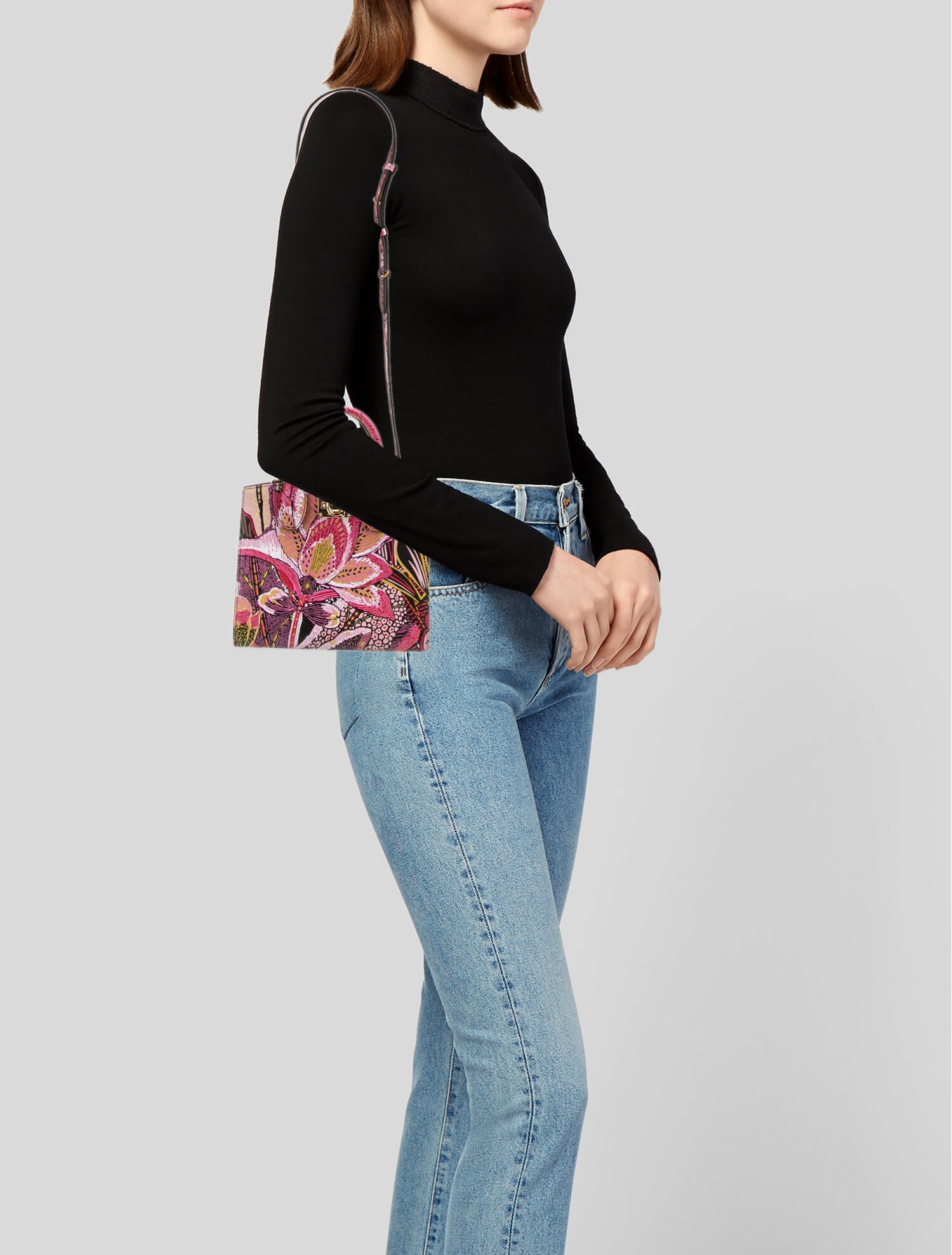 Salvatore Ferragamo Floral Print Coated Canvas Shoulder Bag - Pink