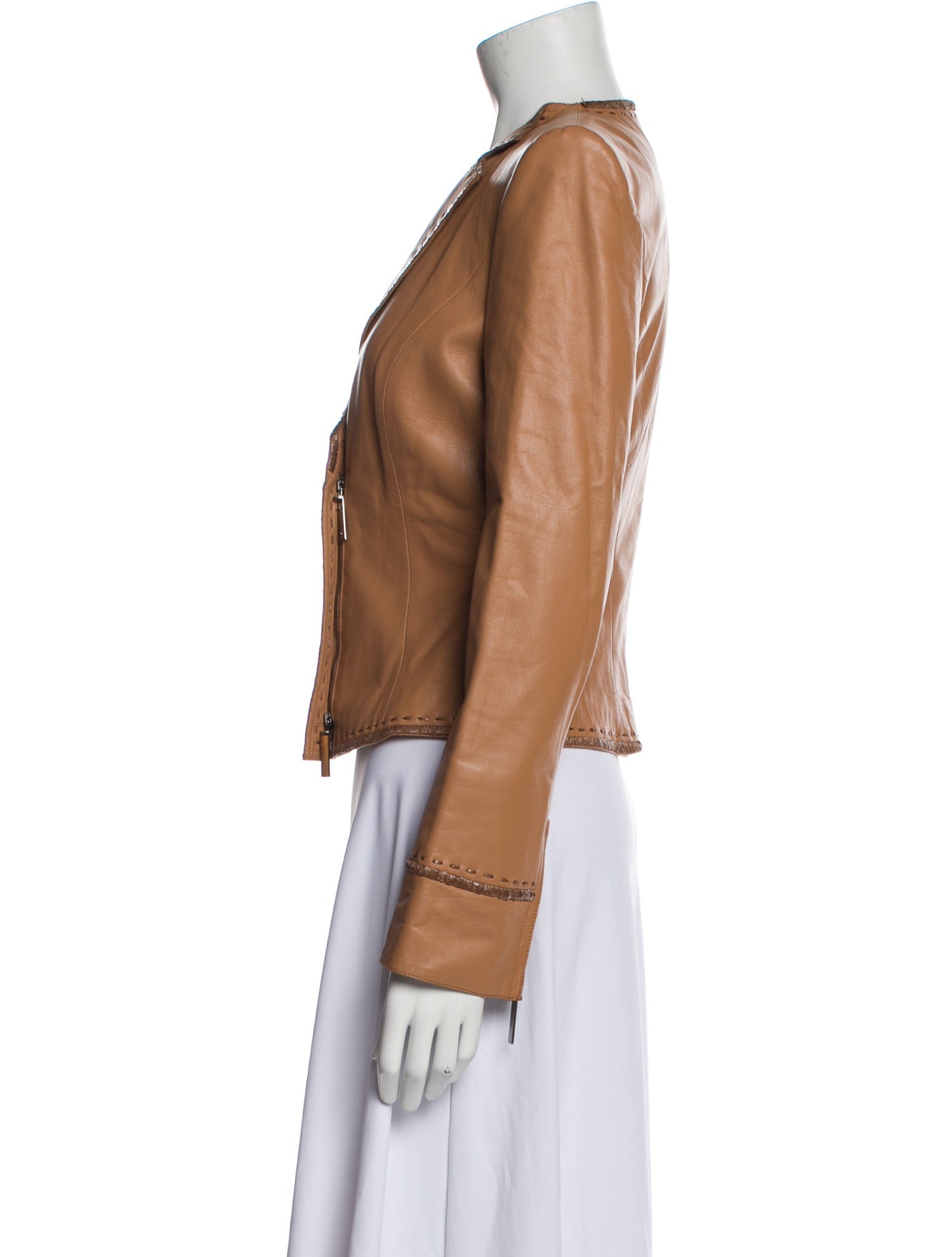 Salvatore Ferragamo Leather Biker Jacket - Neutrals Jackets