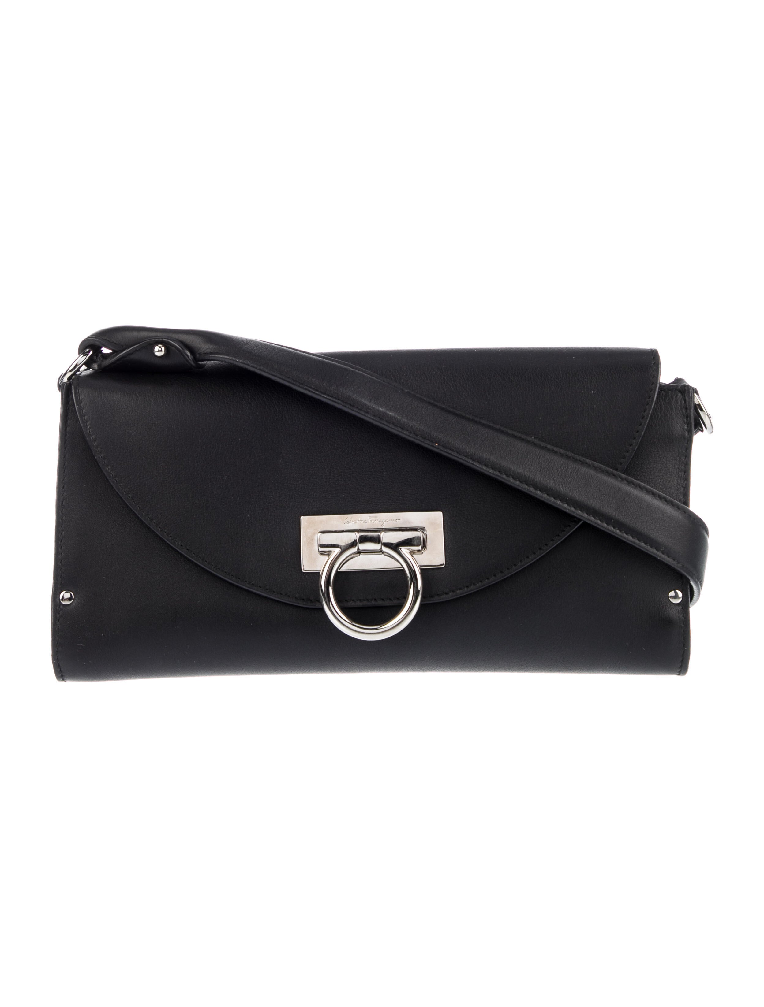 Salvatore Ferragamo Leather Flap Shoulder Bag Black Shoulder Bags