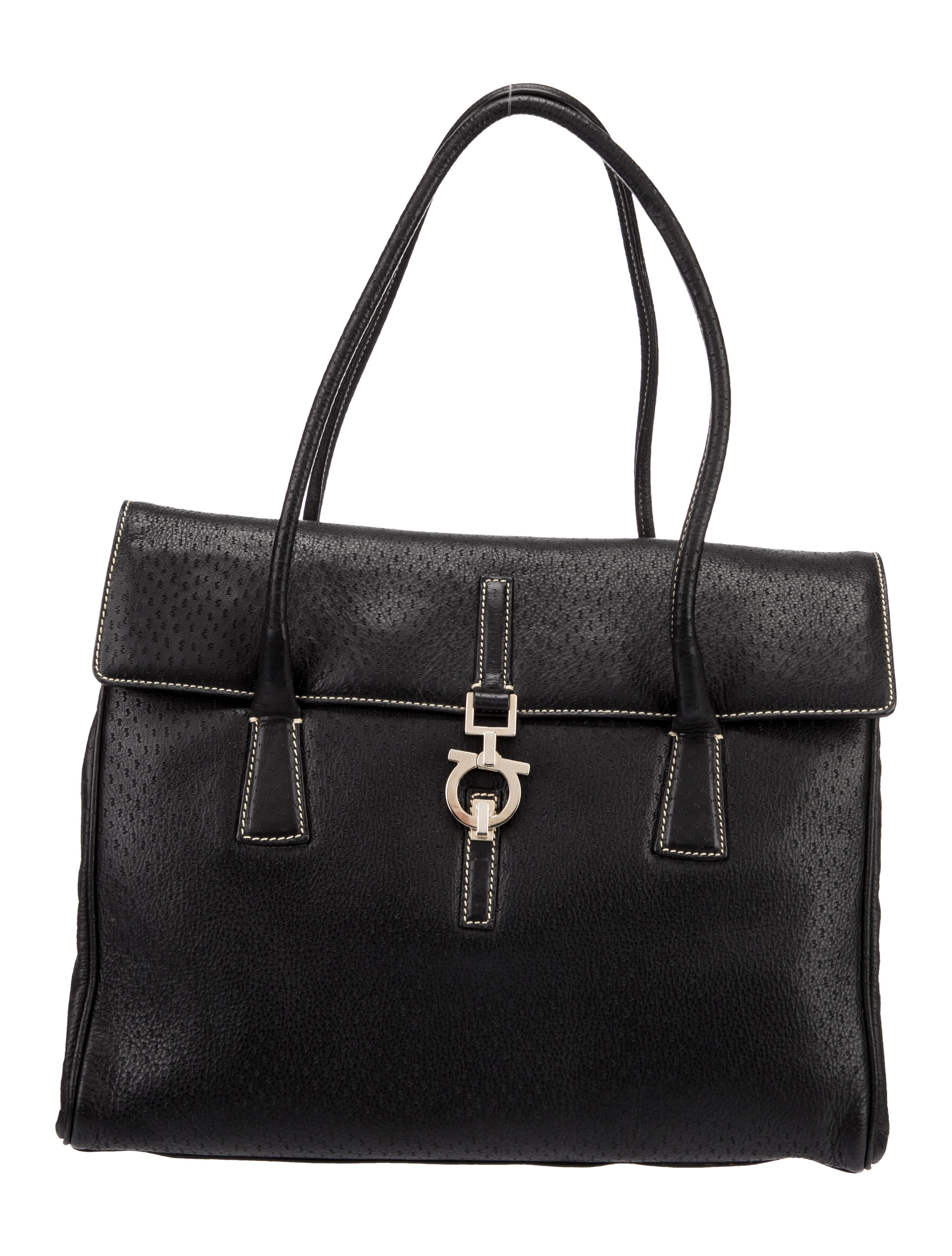 Salvatore Ferragamo Textured Leather Shoulder Bag Black Shoulder Bags, Handbags SAL330559