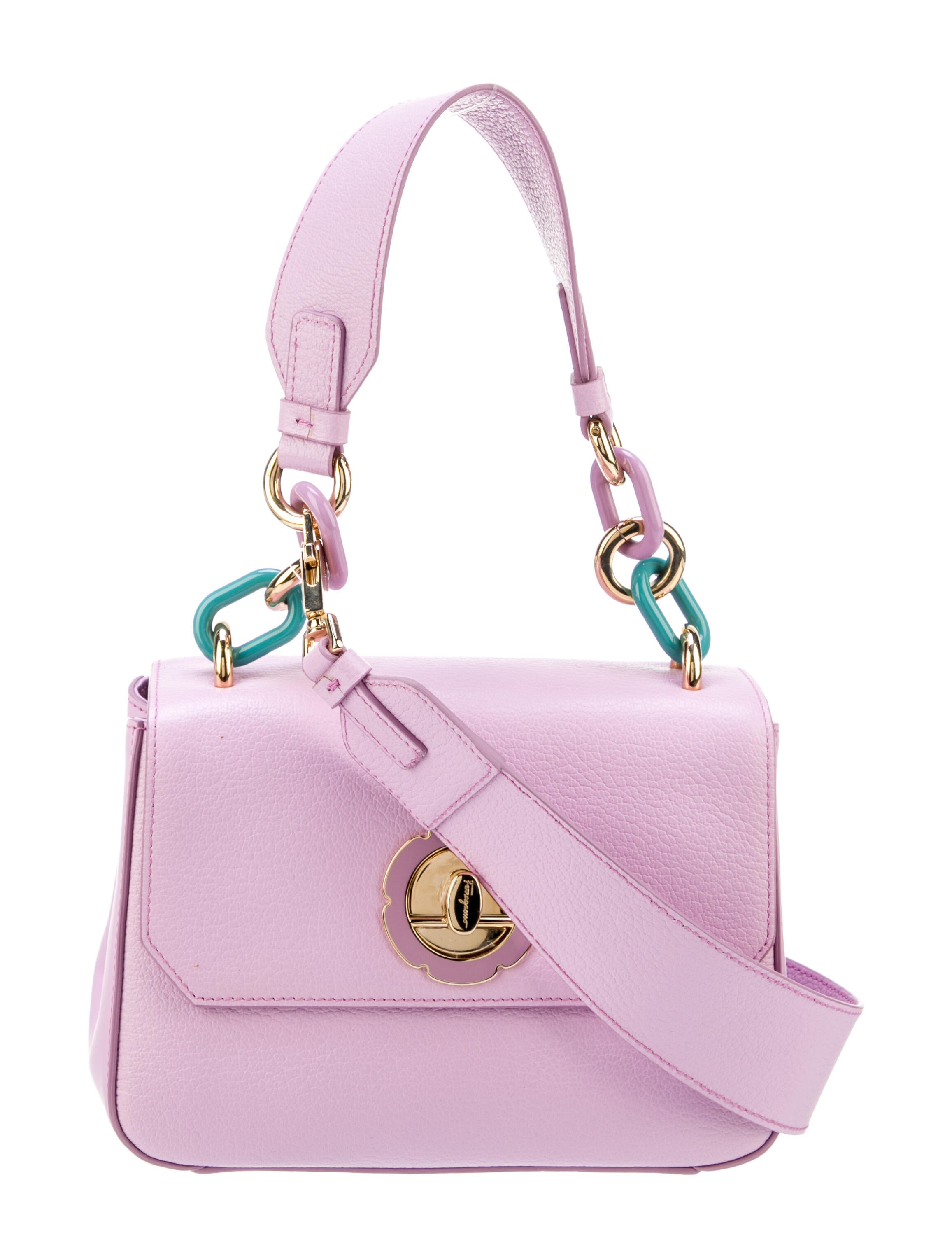 Salvatore Ferragamo ChainLink Leather Shoulder Bag Purple Shoulder