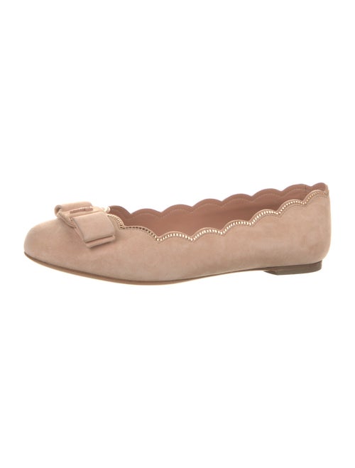 Salvatore Ferragamo Suede Bow Accents Ballet Flats