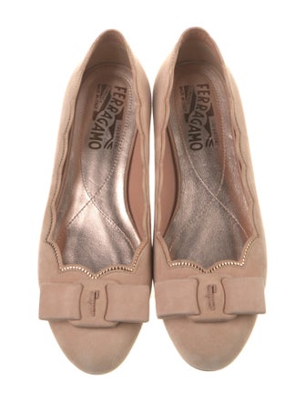 Salvatore Ferragamo Suede Bow Accents Ballet Flats