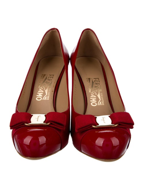 Salvatore Ferragamo Patent Leather Bow Accents Pumps