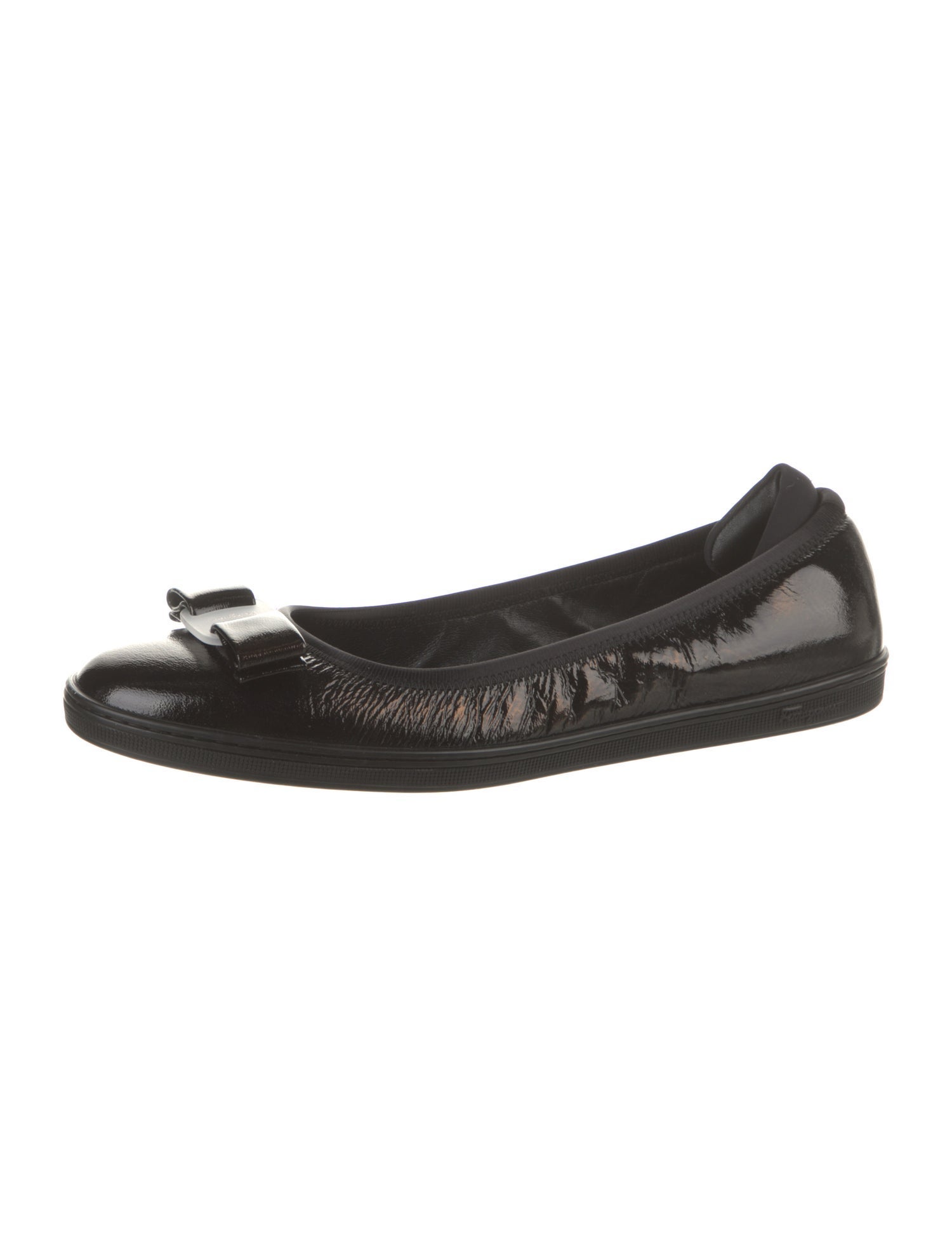 Salvatore Ferragamo Patent Leather Bow Accents Ballet Flats