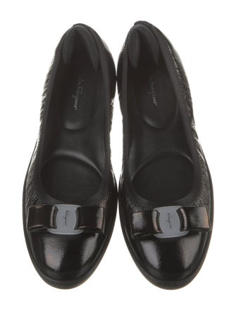 Salvatore Ferragamo Patent Leather Bow Accents Ballet Flats