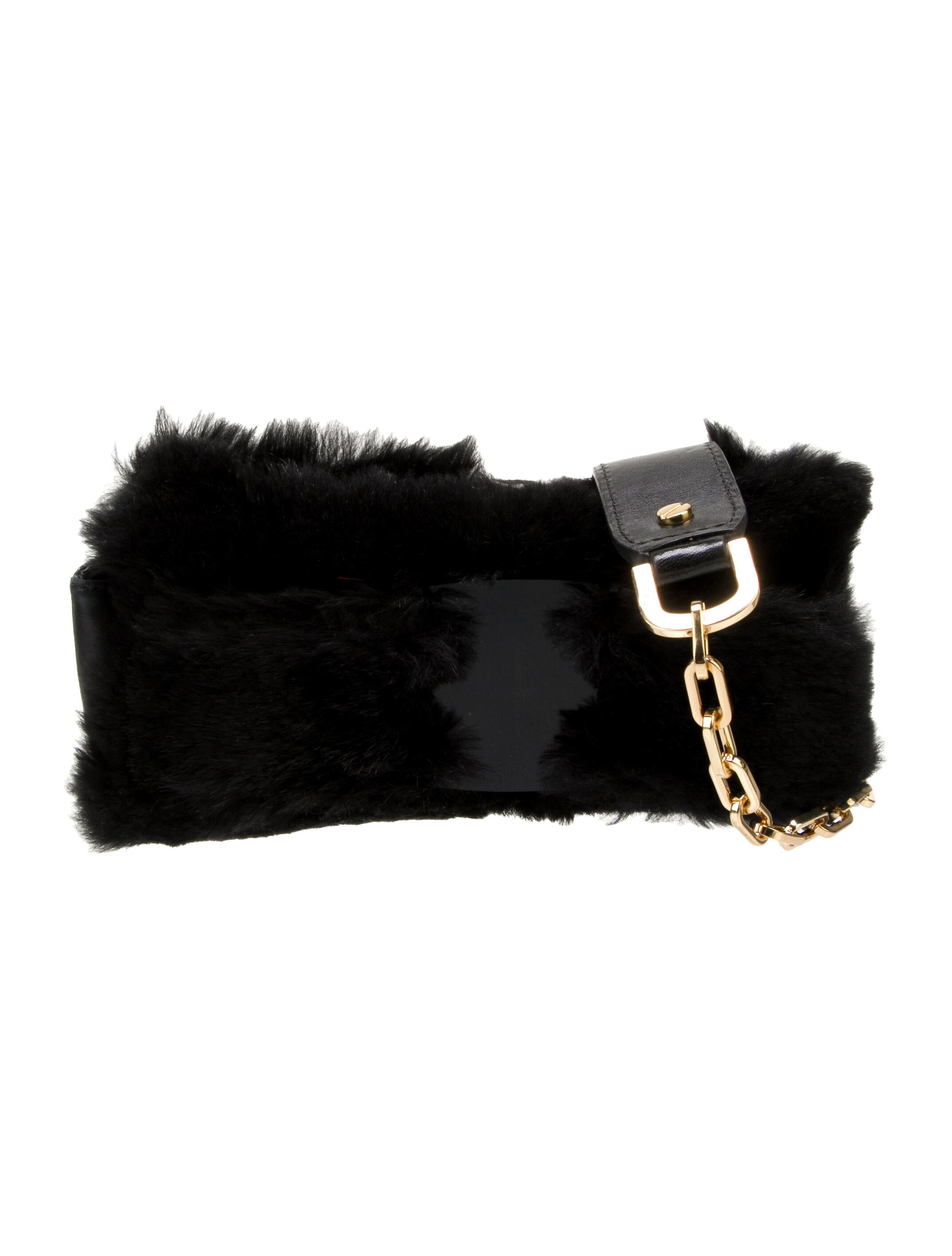 Salvatore Ferragamo ChainLink Faux Fur Shoulder Bag Black Shoulder