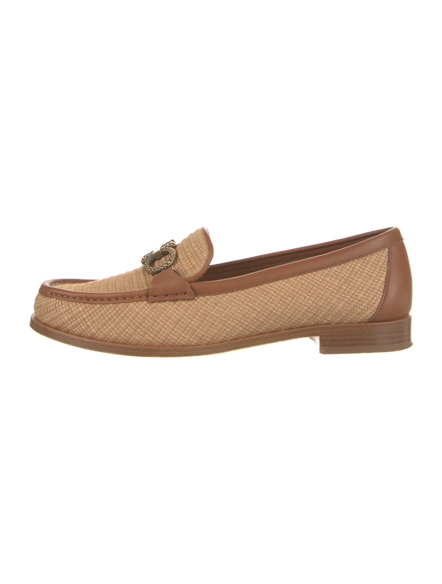 Salvatore Ferragamo Straw Loafers Neutrals Flats, Shoes SAL339338