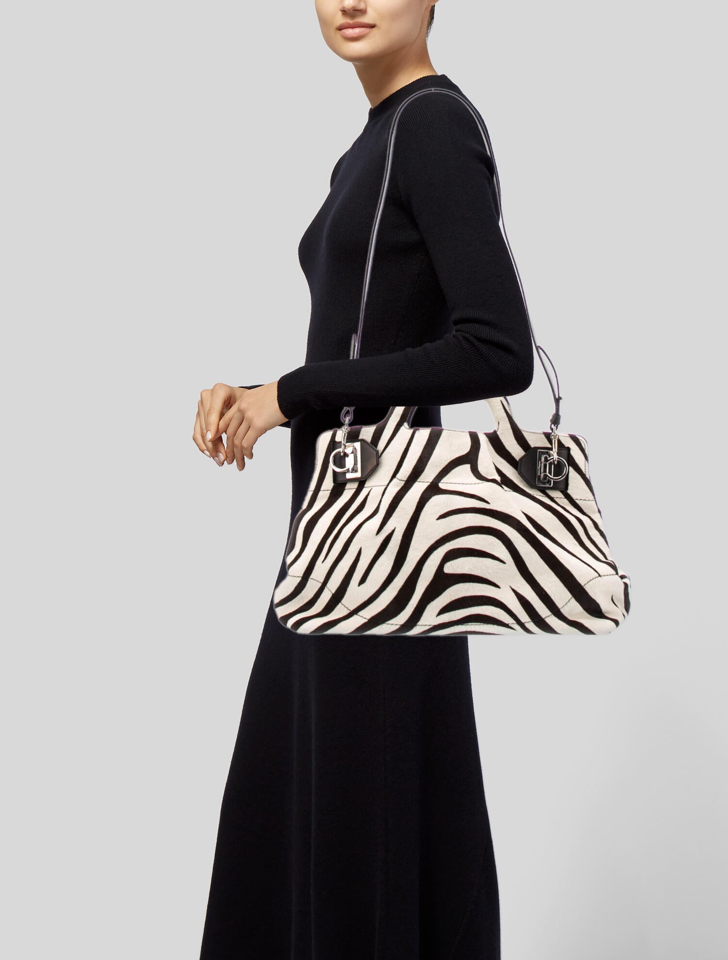Salvatore Ferragamo Zebra Ponyhair Handle Bag - Black Handle Bags