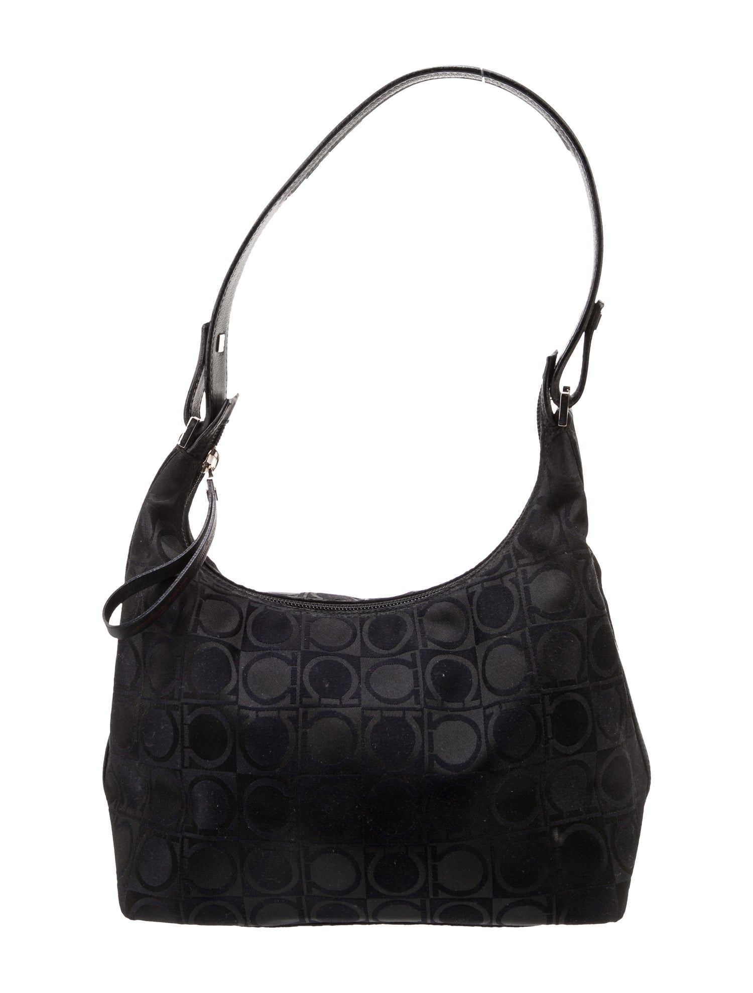 Salvatore Ferragamo Leather Trim Nylon Shoulder Bag Black Shoulder