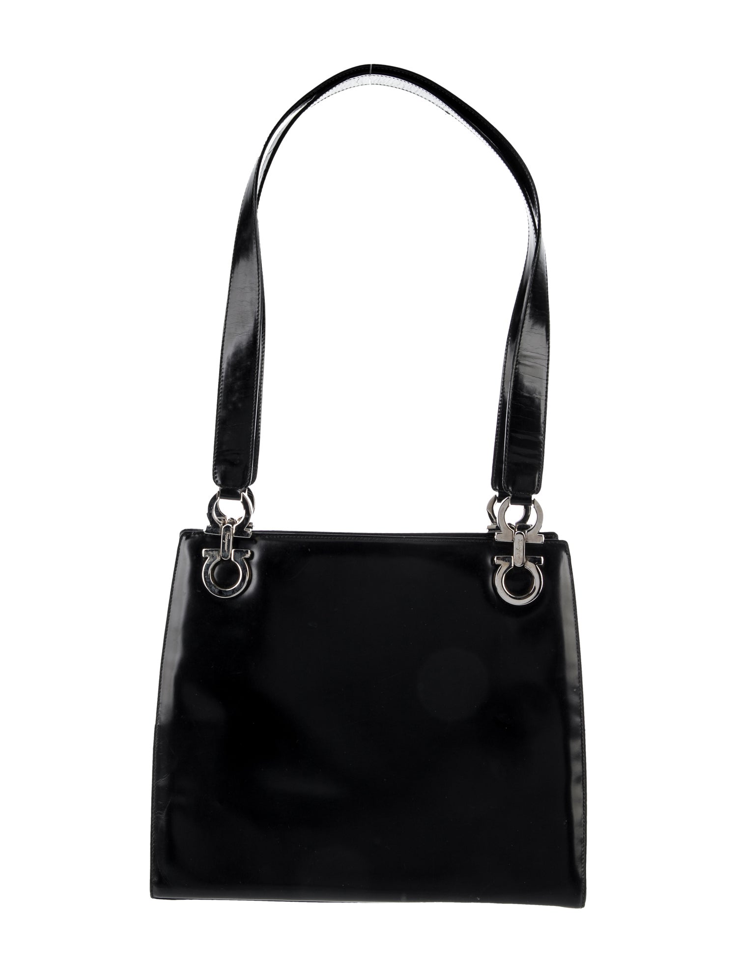 Salvatore Ferragamo Patent Leather Shoulder Bag Black Shoulder Bags