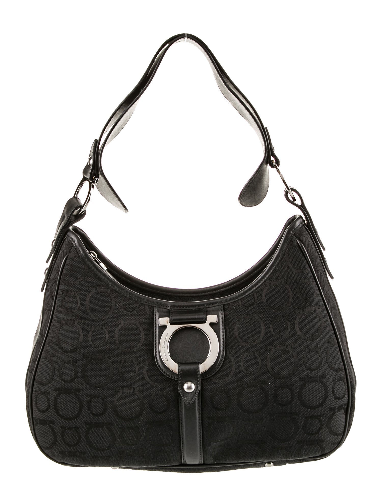 Salvatore Ferragamo Patterned Logo Shoulder Bag Black Shoulder Bags