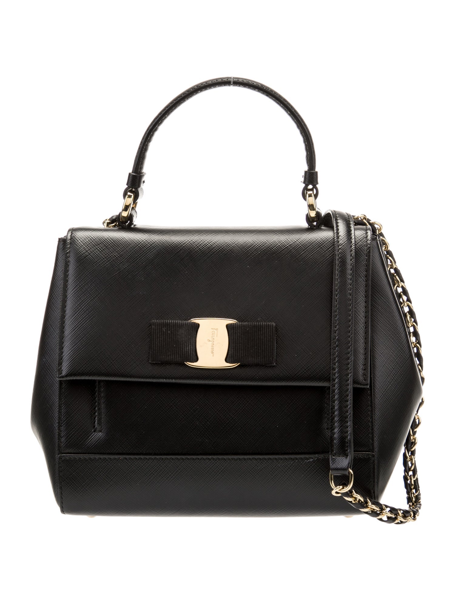 Salvatore Ferragamo ChainLink Saffiano Leather Crossbody Bag Black