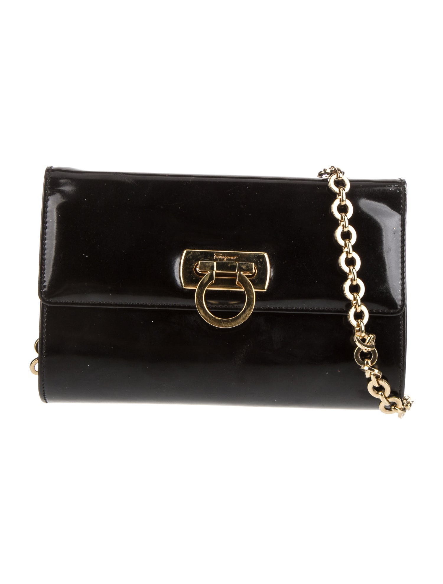 Salvatore Ferragamo Patent Leather Crossbody Black Crossbody Bags