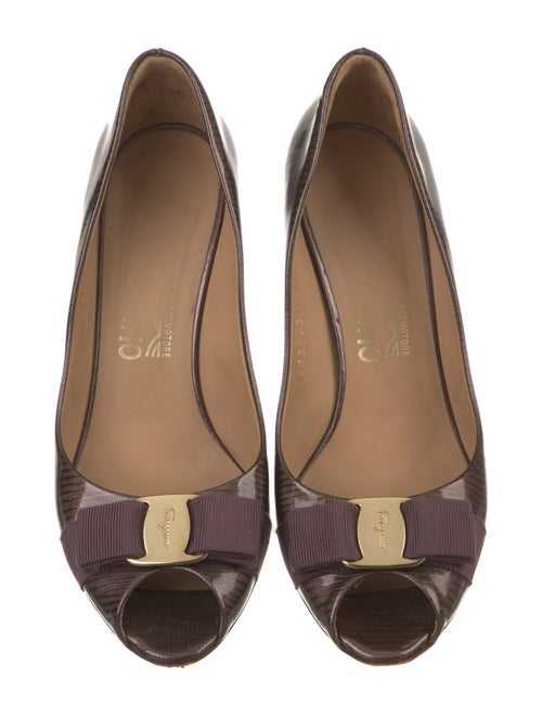 Salvatore Ferragamo Patent Leather Bow Accents Pumps