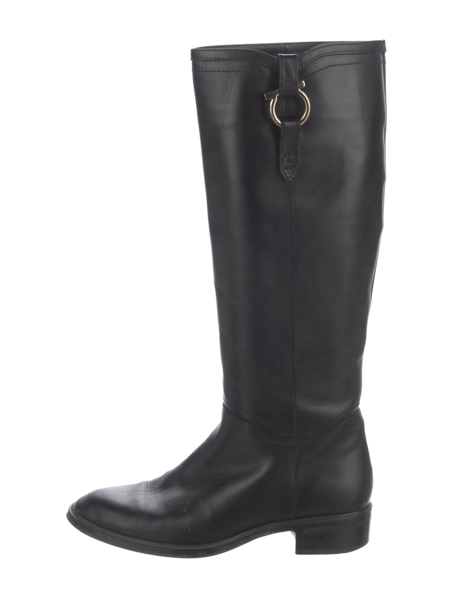 Salvatore Ferragamo Leather Embroidered Accent Riding Boots - Black ...