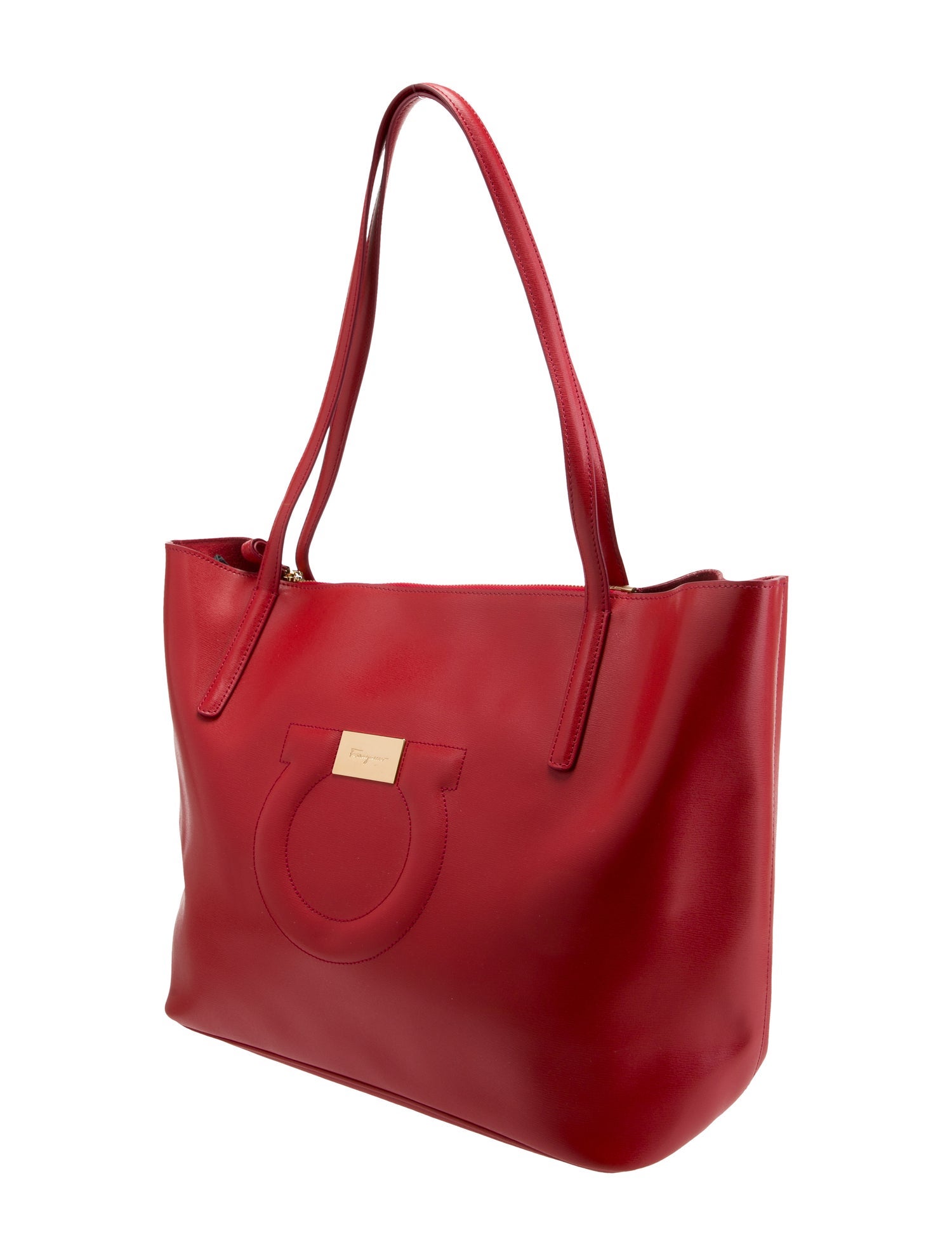 Salvatore Ferragamo GoldTone Leather Tote Red Totes, Handbags
