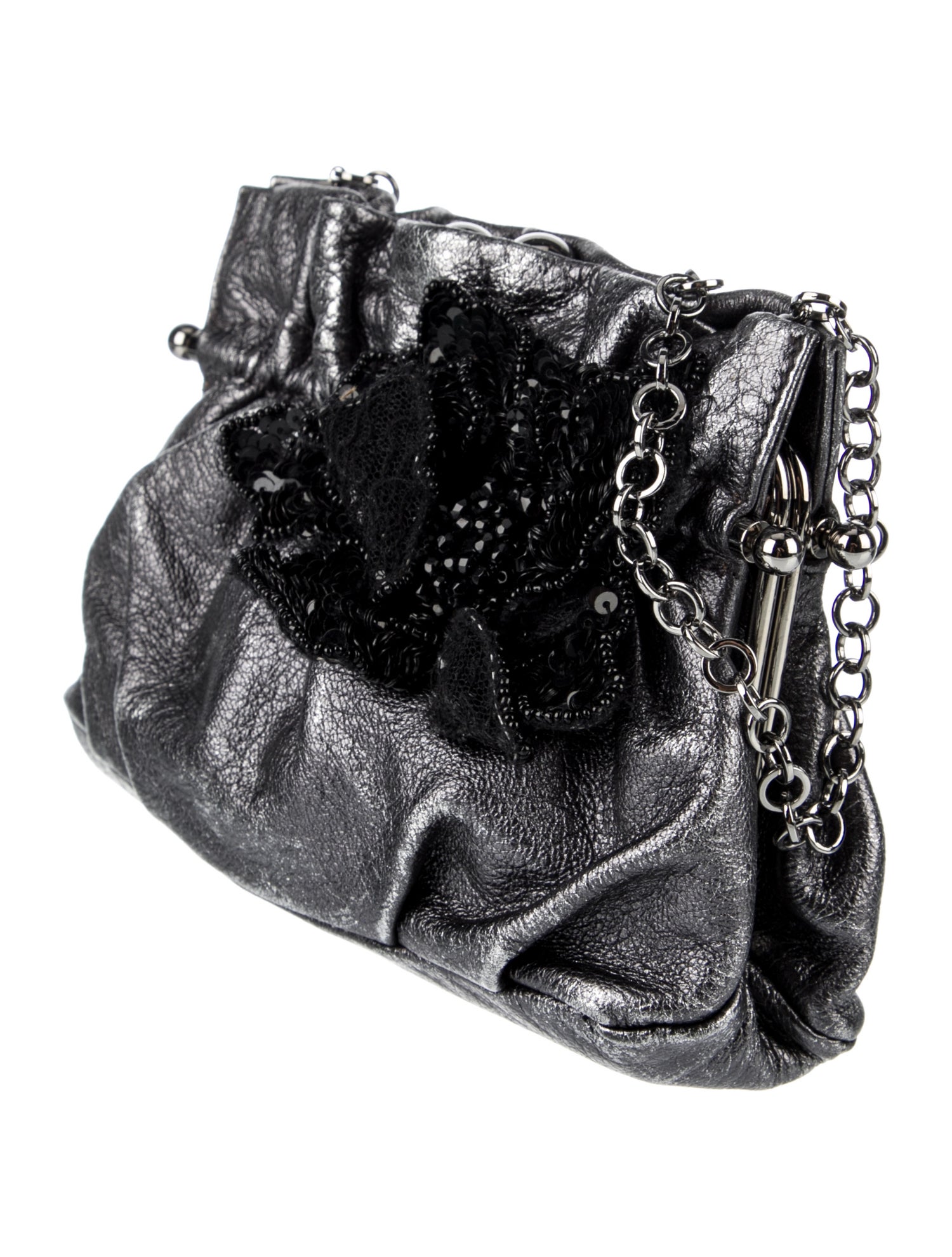 Salvatore Ferragamo Chain Link Trimmed Leather Evening Bag Metallic Evening Bags Handbags