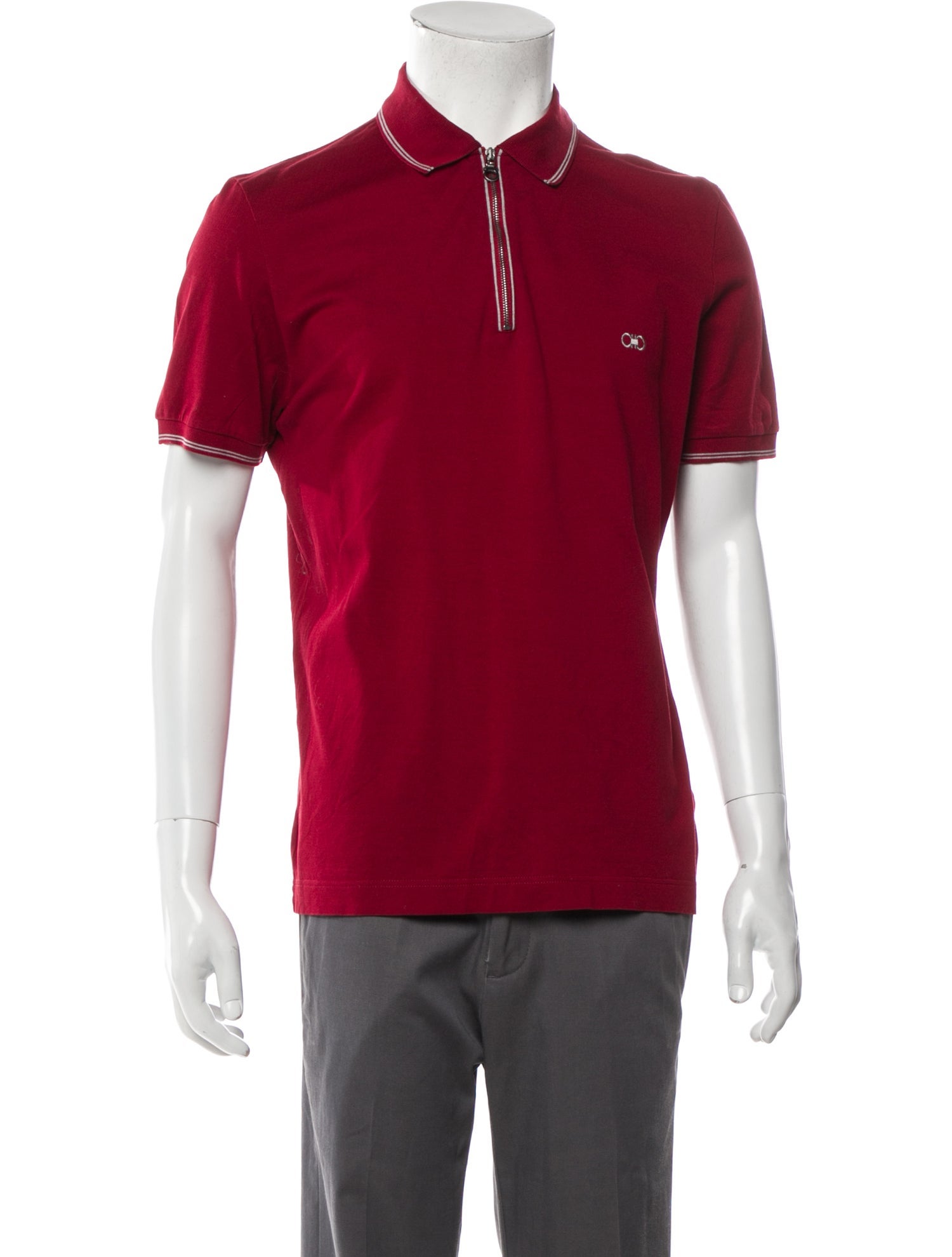 Salvatore Ferragamo V-Neck Short Sleeve Polo Shirt - Red Polos ...