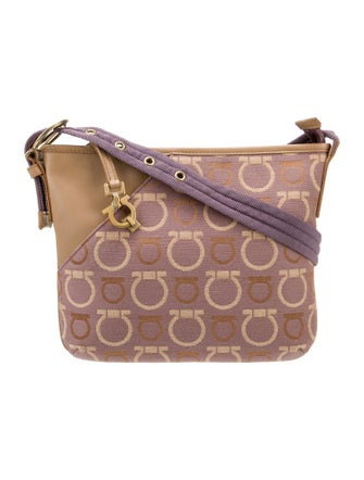 Salvatore Ferragamo Leather Trim Canvas Crossbody Bag
