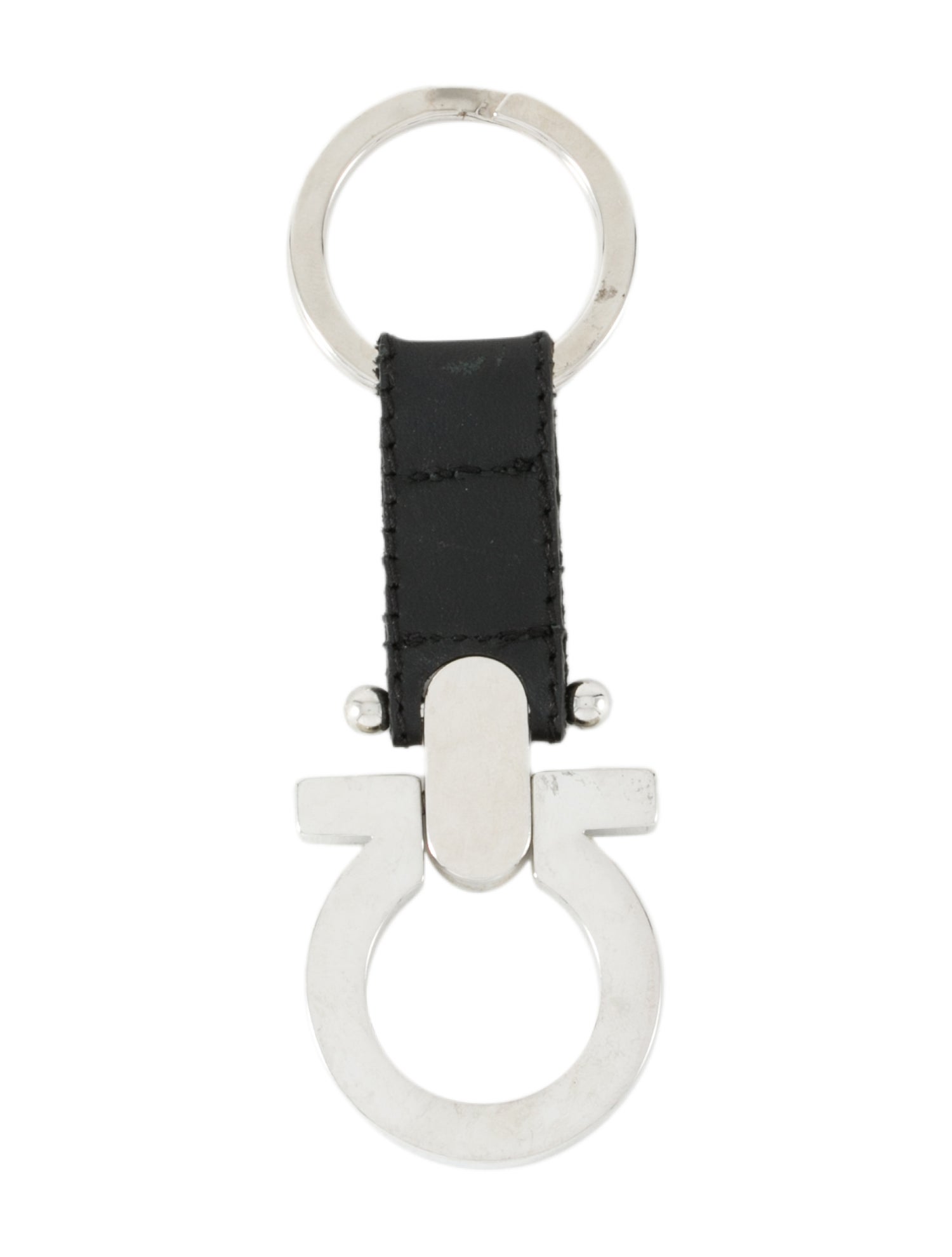 Salvatore Ferragamo Leather Gancini Keychain - Black Keychains