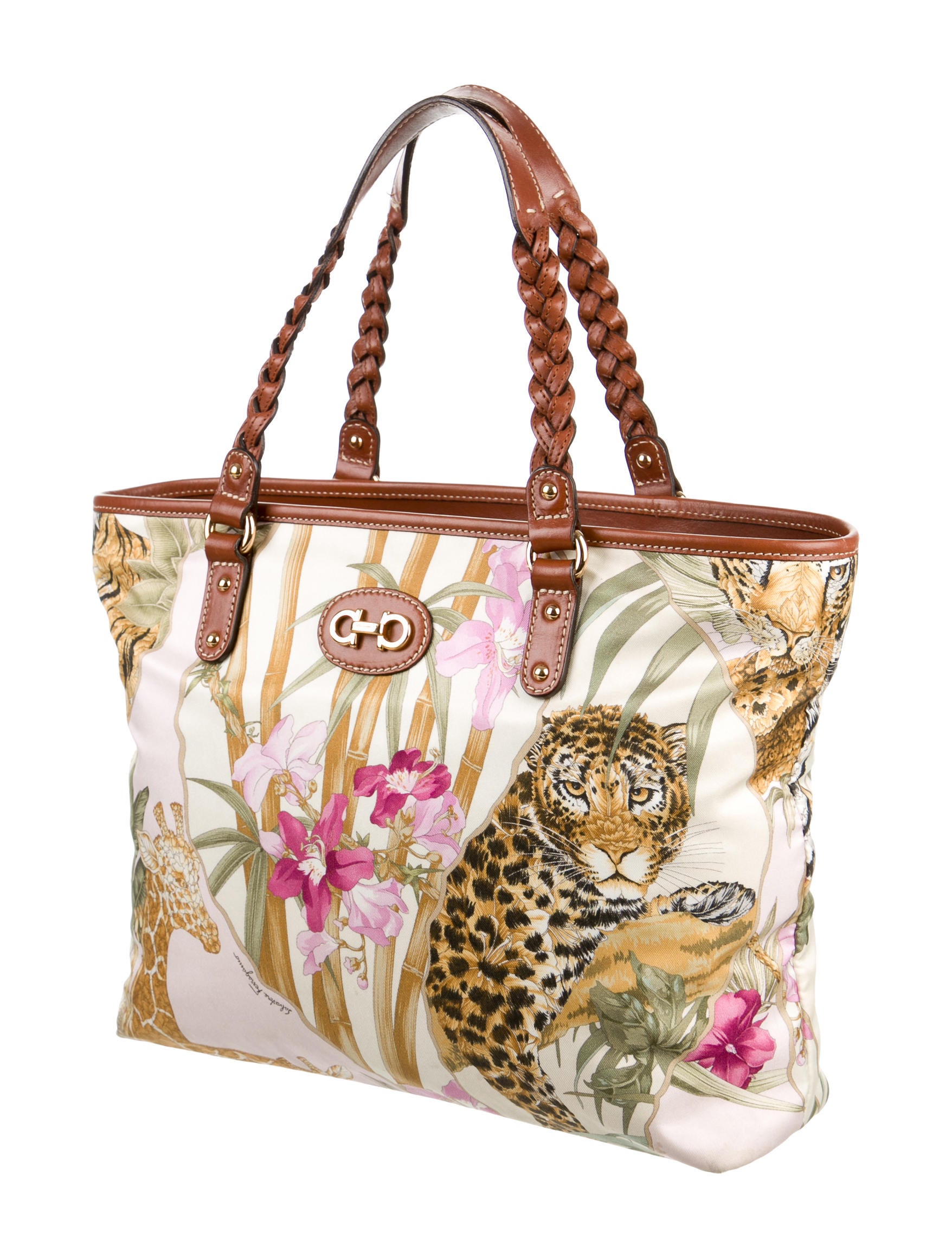 Salvatore Ferragamo Jungle Print Tote Bag - White Shoulder Bags