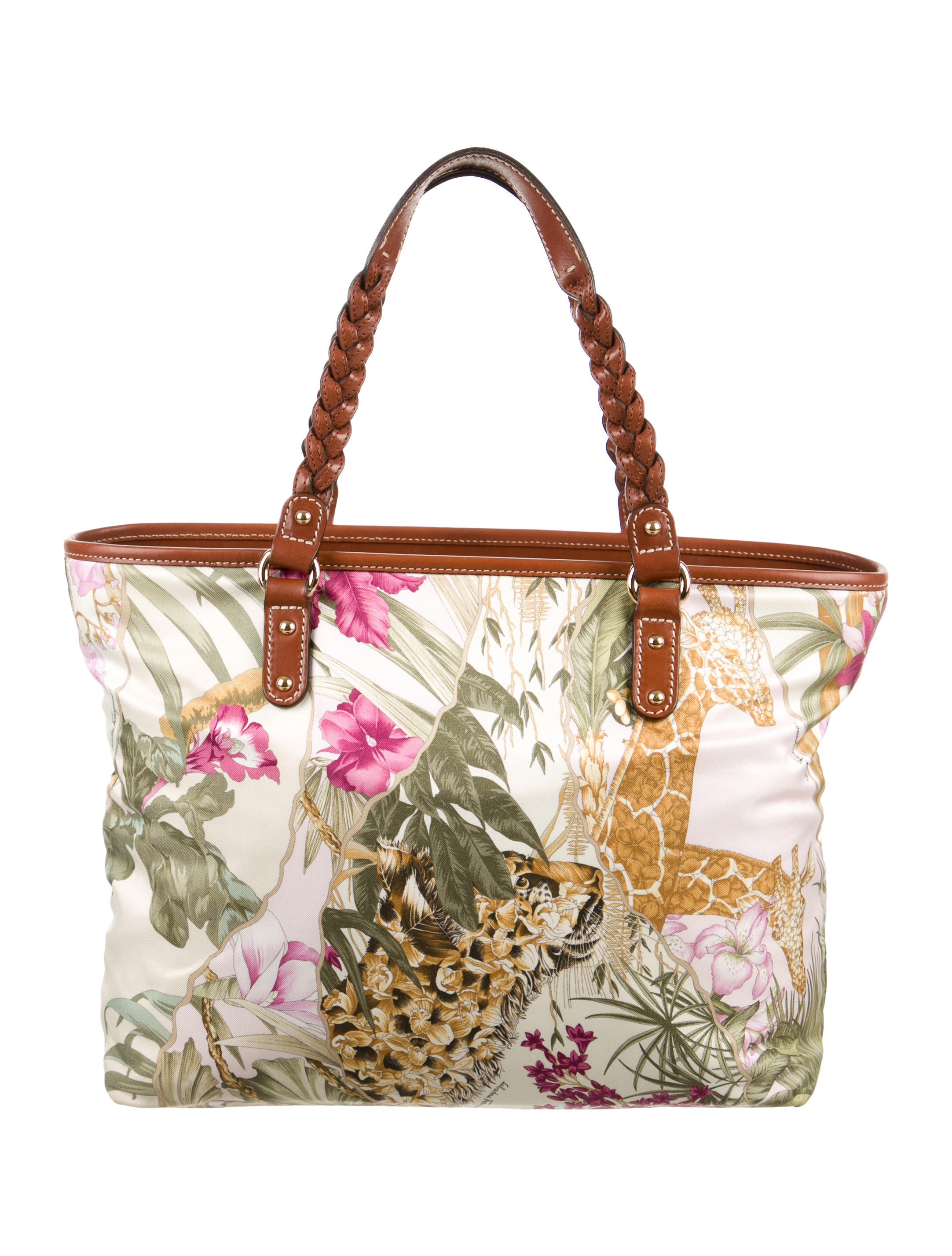 Salvatore Ferragamo Jungle Print Tote Bag - White Shoulder Bags