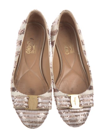 Salvatore Ferragamo Printed Bow Accents Ballet Flats