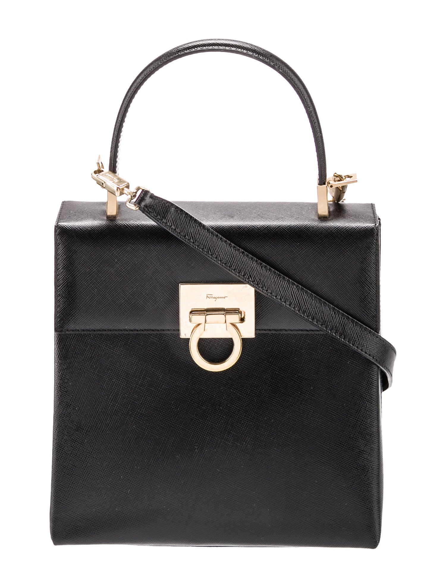 Salvatore Ferragamo Vintage Leather Top Handle Shopper Bag Black main image 0