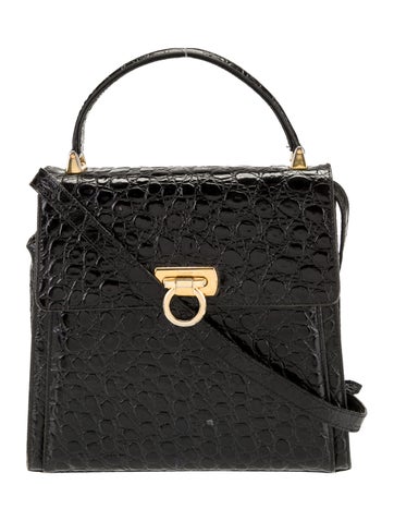 Salvatore Ferragamo Handle Bags Embossed Leather Top Bag Vintage