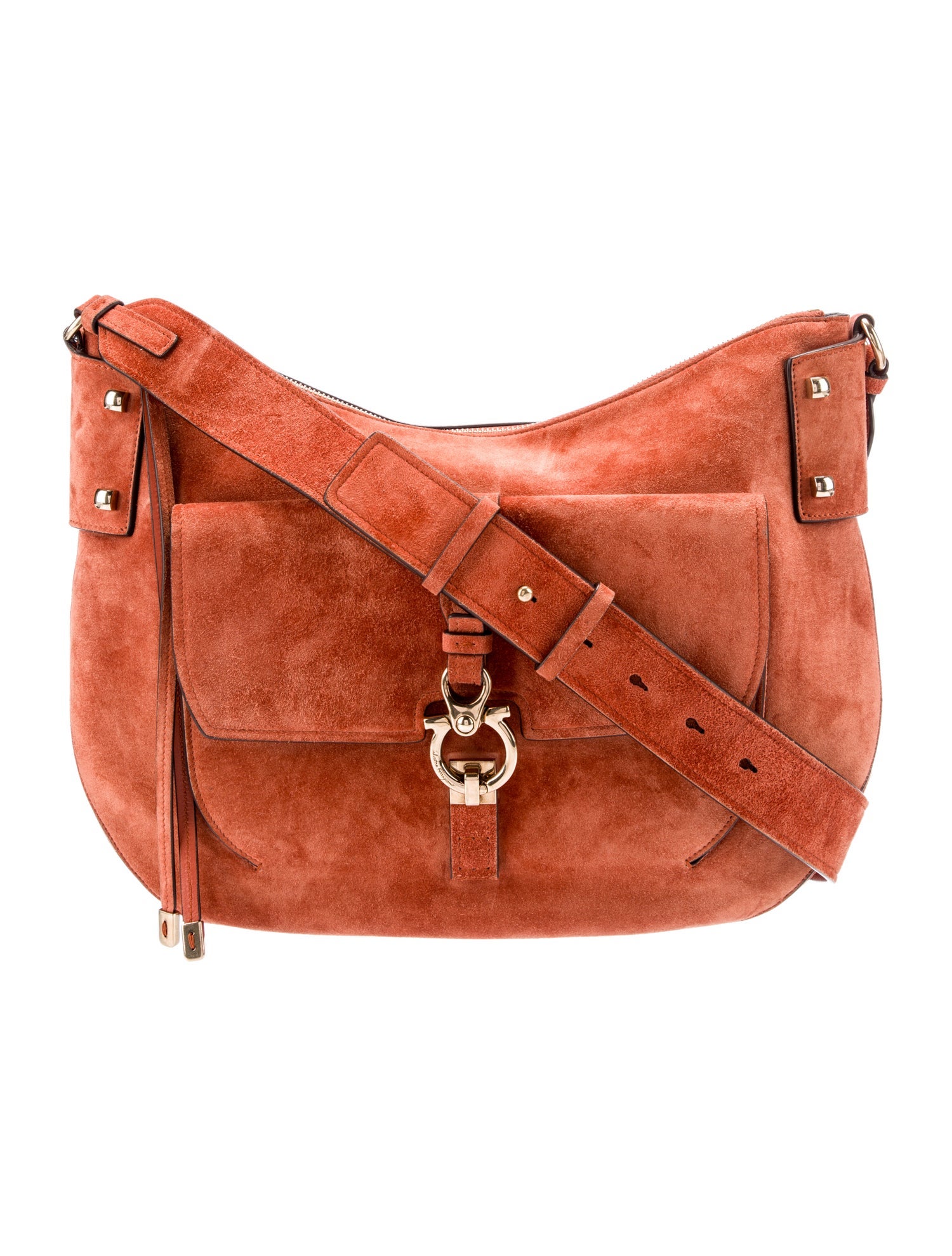 Salvatore Ferragamo Suede Messenger Bag Orange Crossbody Bags