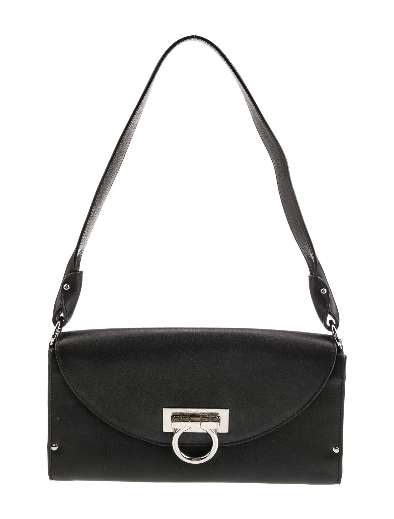 Salvatore Ferragamo Gancio Shoulder Bag Black Shoulder Bags, Handbags