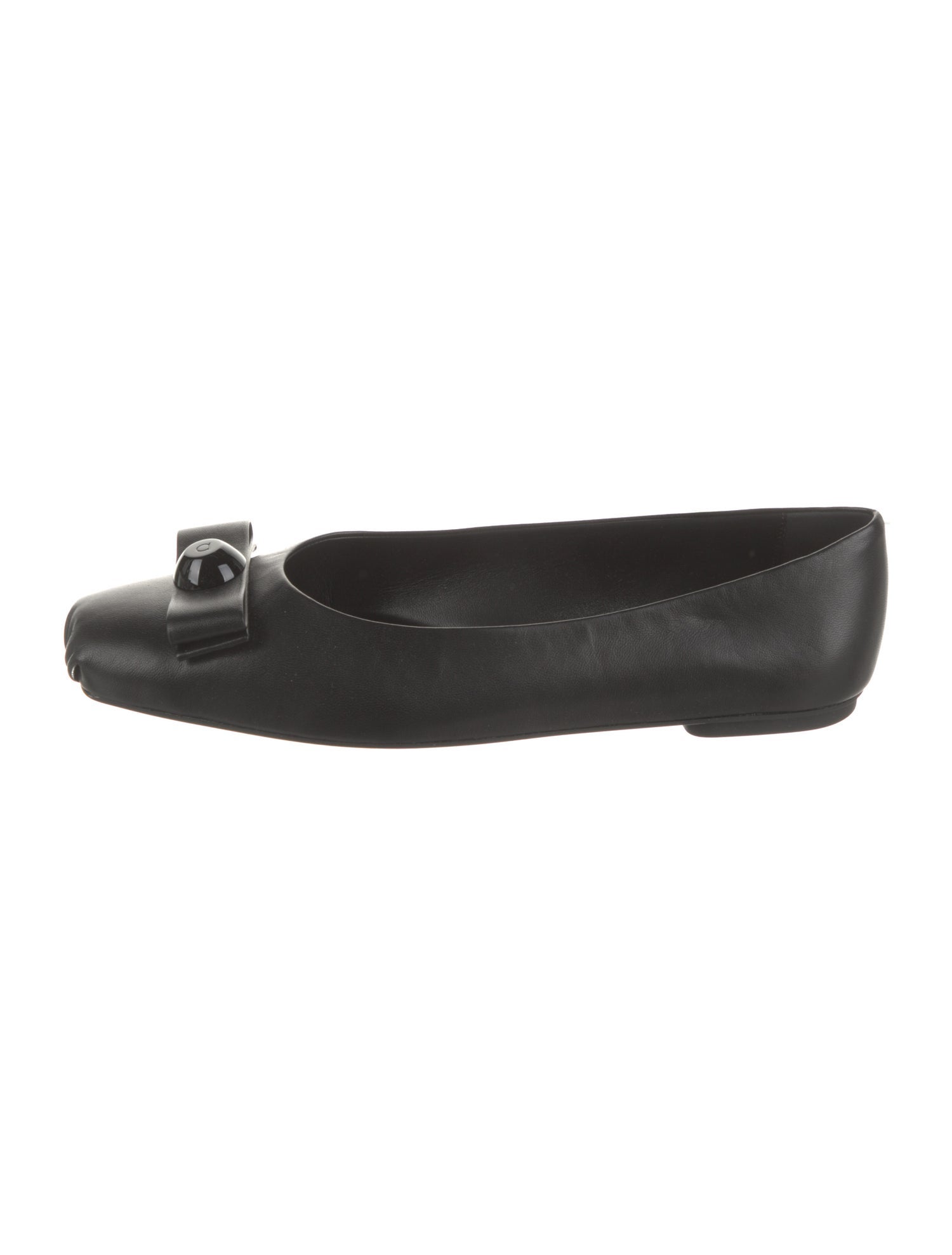Salvatore Ferragamo Leather Bow Accents Flats Black Flats, Shoes