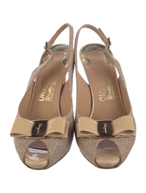 Salvatore Ferragamo Leather Bow Accents Slingback Pumps