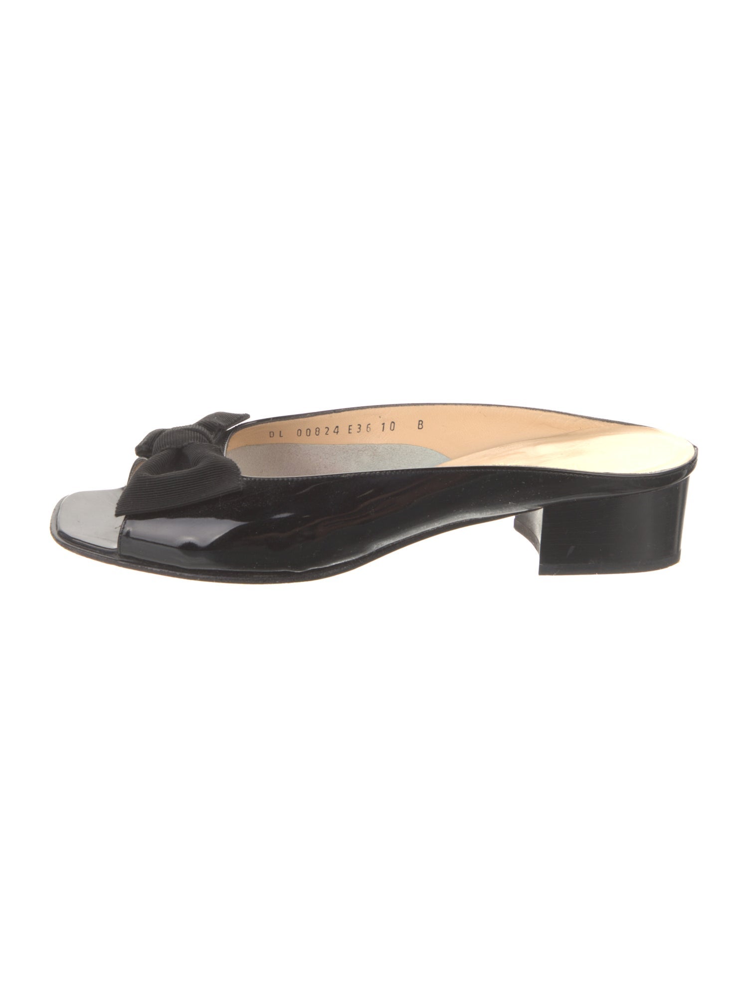 Salvatore Ferragamo Patent Leather Bow Accents Slides